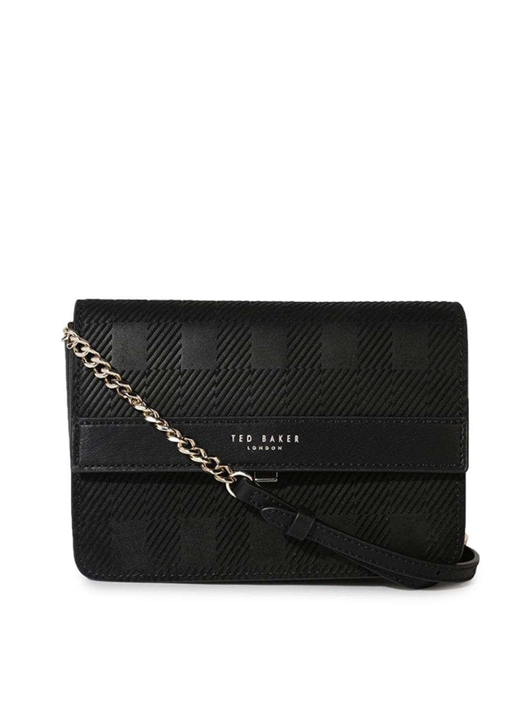 

Ted Baker Black Checked Textured Leather Structured Sling Bag