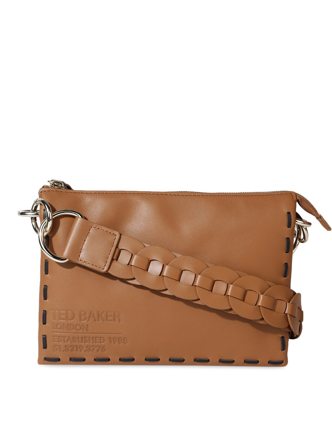 

Ted Baker Brown Leather Swagger Sling Bag with Fringed
