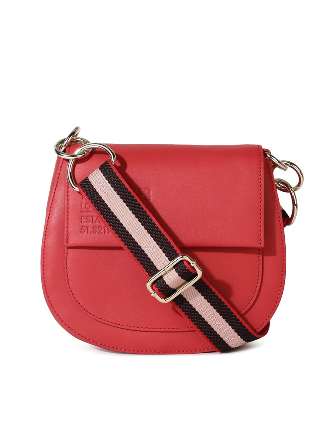 

Ted Baker Women Red Leather Half Moon Sling Bag with Quilted