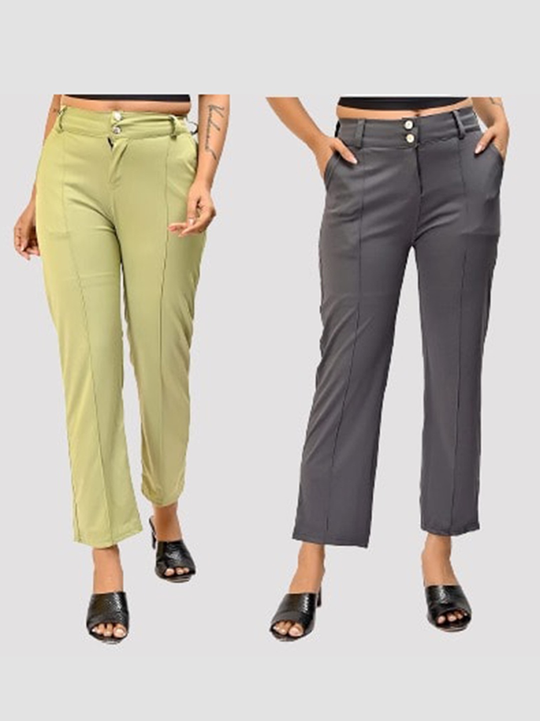 

Elendra jeans Girls Pack of 2 Green Relaxed Trousers