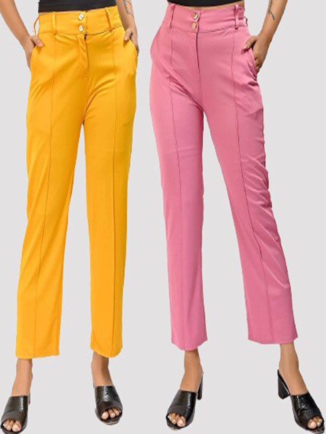 

Elendra jeans Girls Pack Of 2 Pink & Yellow Relaxed Trousers