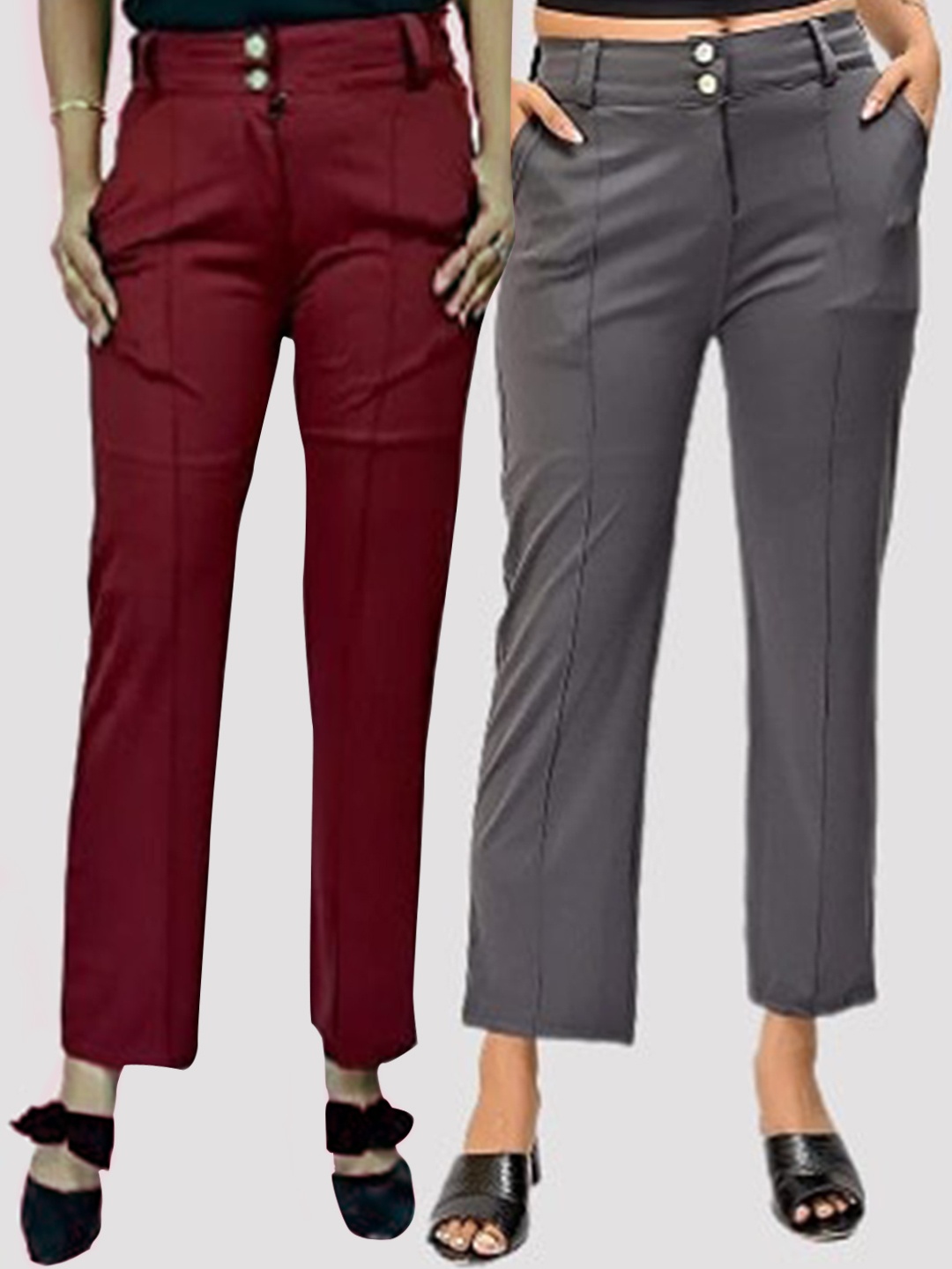 

Elendra jeans Girls Pack Of 2 Grey & Maroon Relaxed Trousers