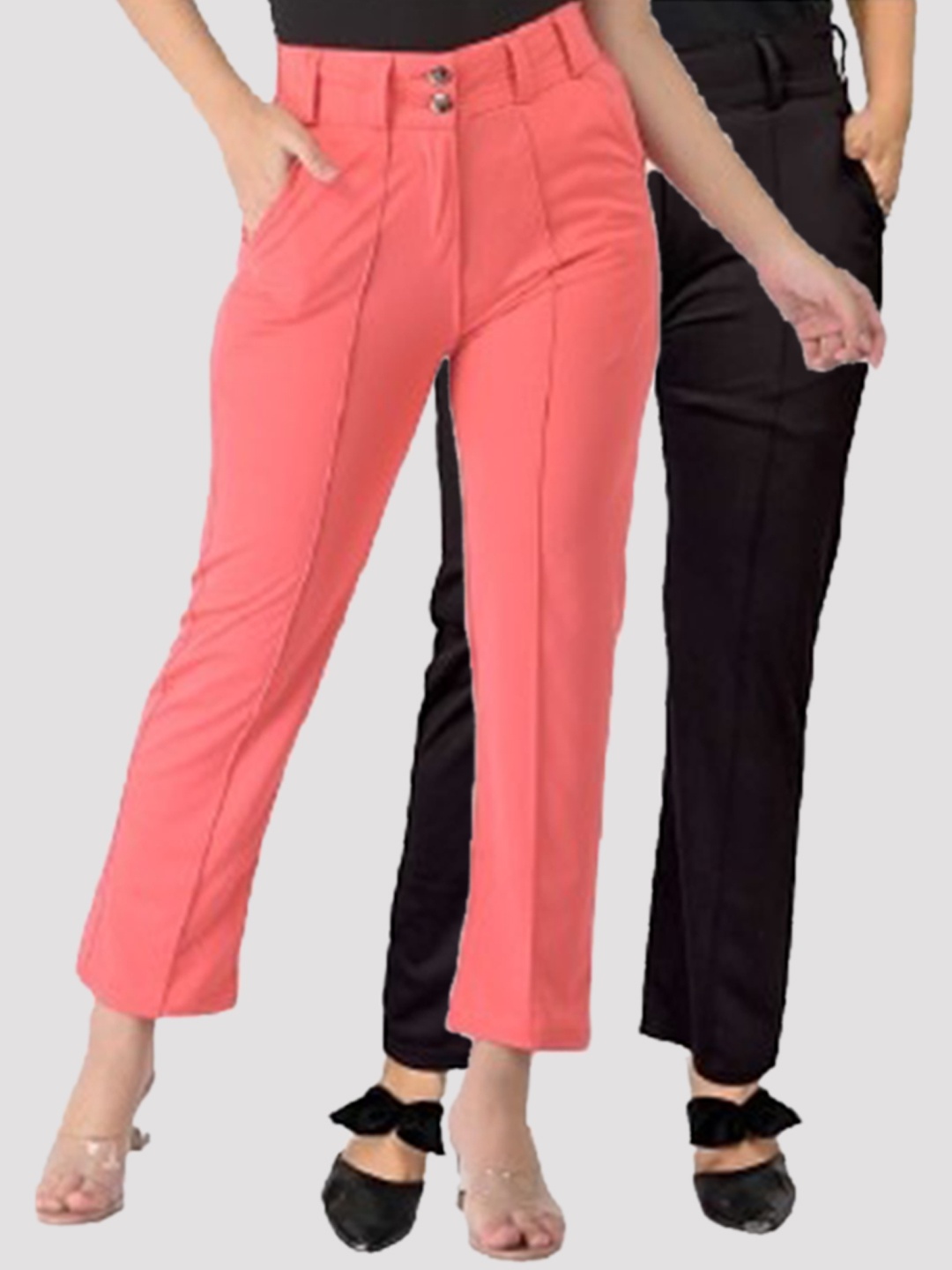 

Elendra jeans Girls Peach-Coloured & Black Pack Of 2 Relaxed Trousers