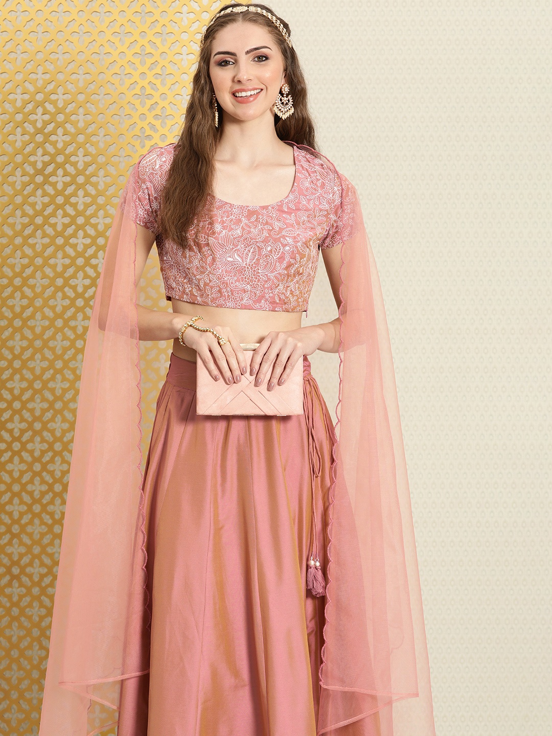 

House of Pataudi Jashn Embroidered Thread Work Ready to Wear Lehenga & Blouse With Dupatta, Rose