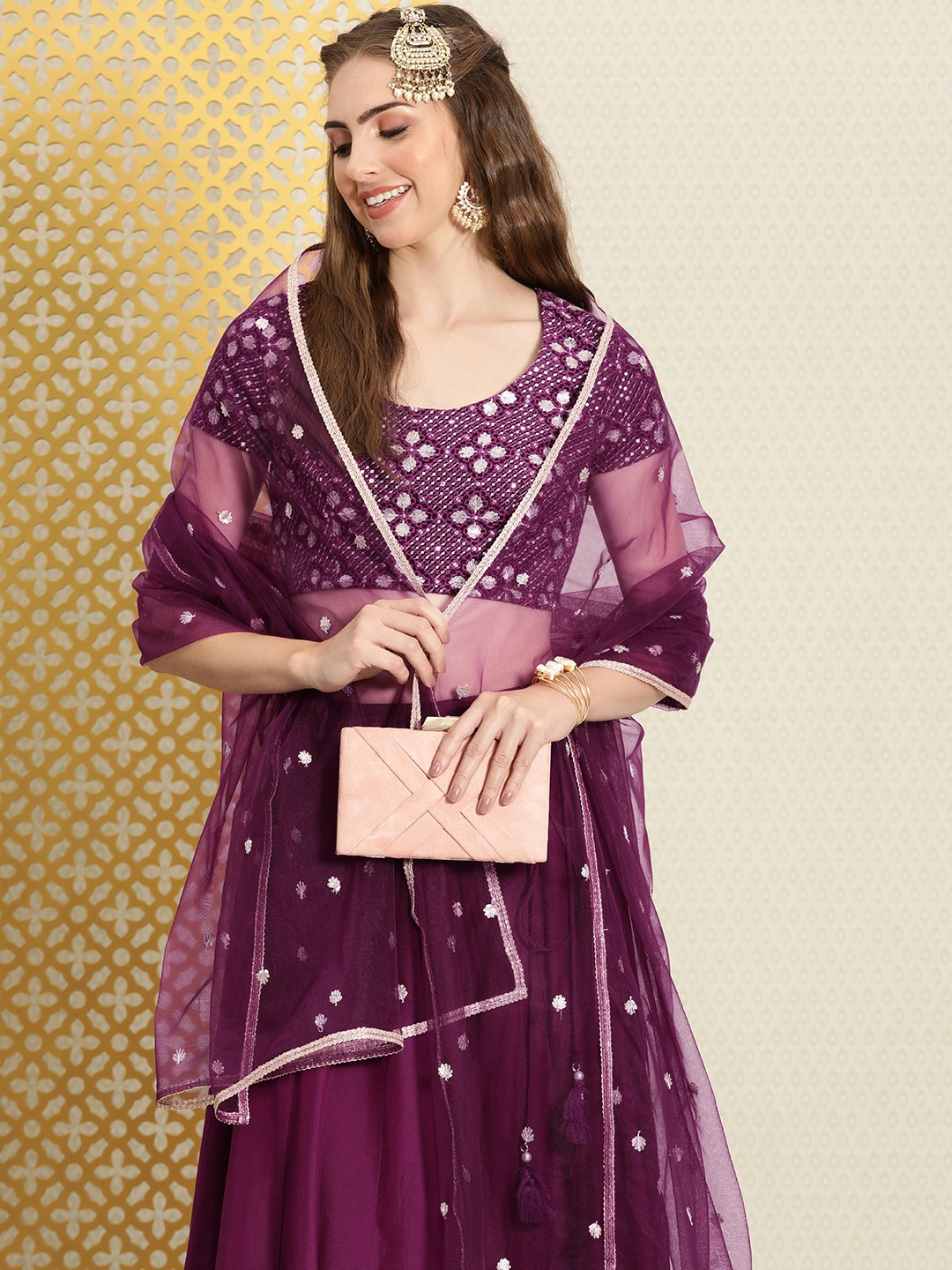 

House of Pataudi Jashn Embroidered Sequinned Ready to Wear Lehenga & Blouse With Dupatta, Purple