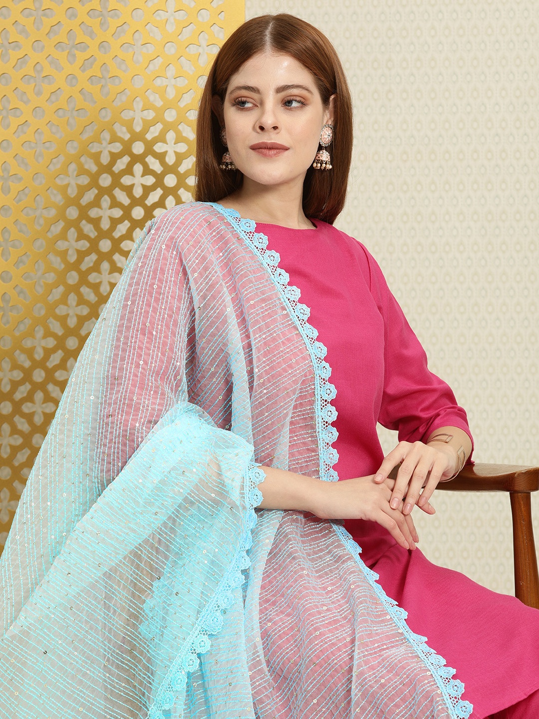 

House of Pataudi Blue Jashn Embroidered Sequin Dupatta