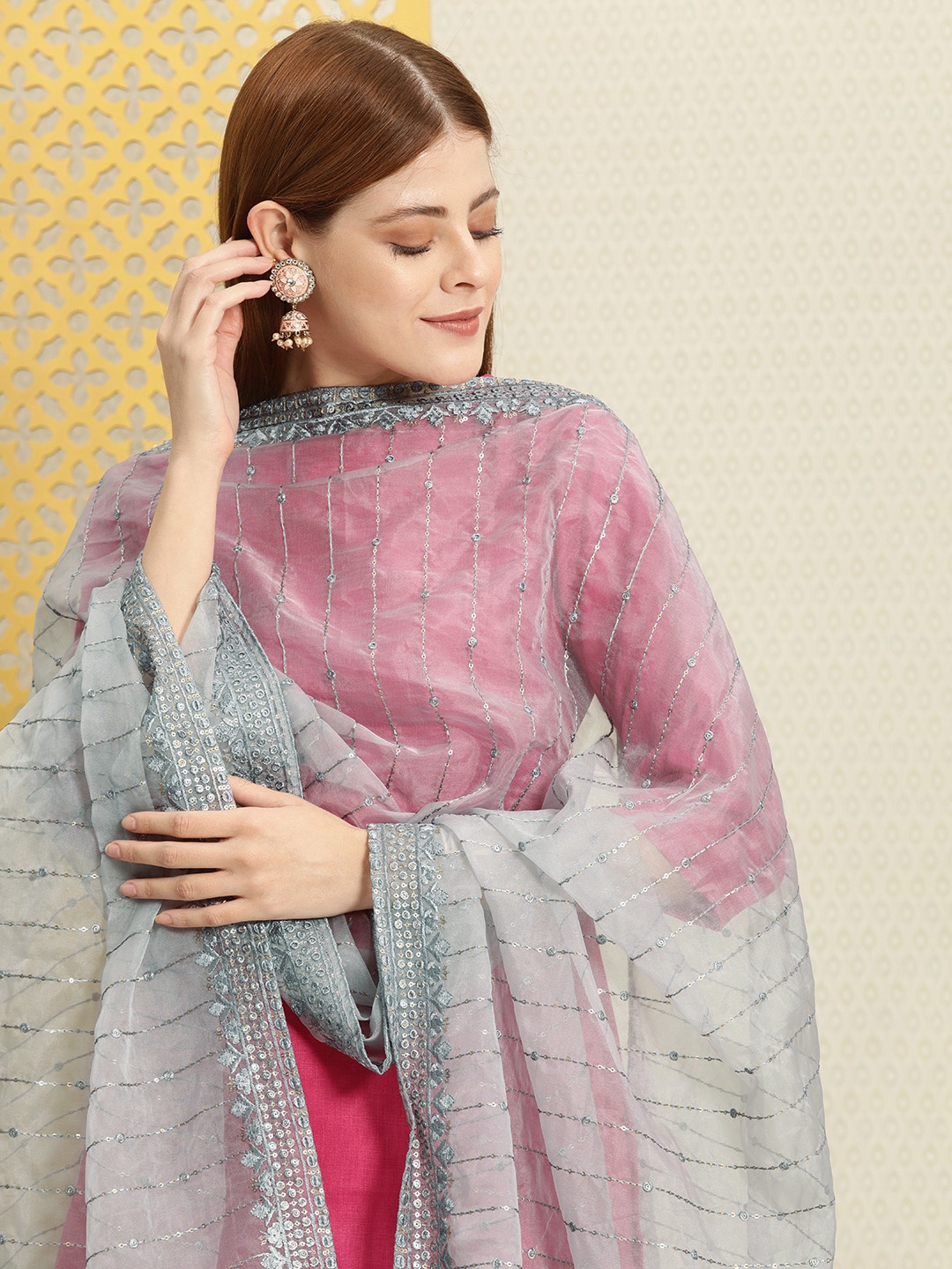 

House of Pataudi Grey Jashn Embroidered Sequin Dupatta