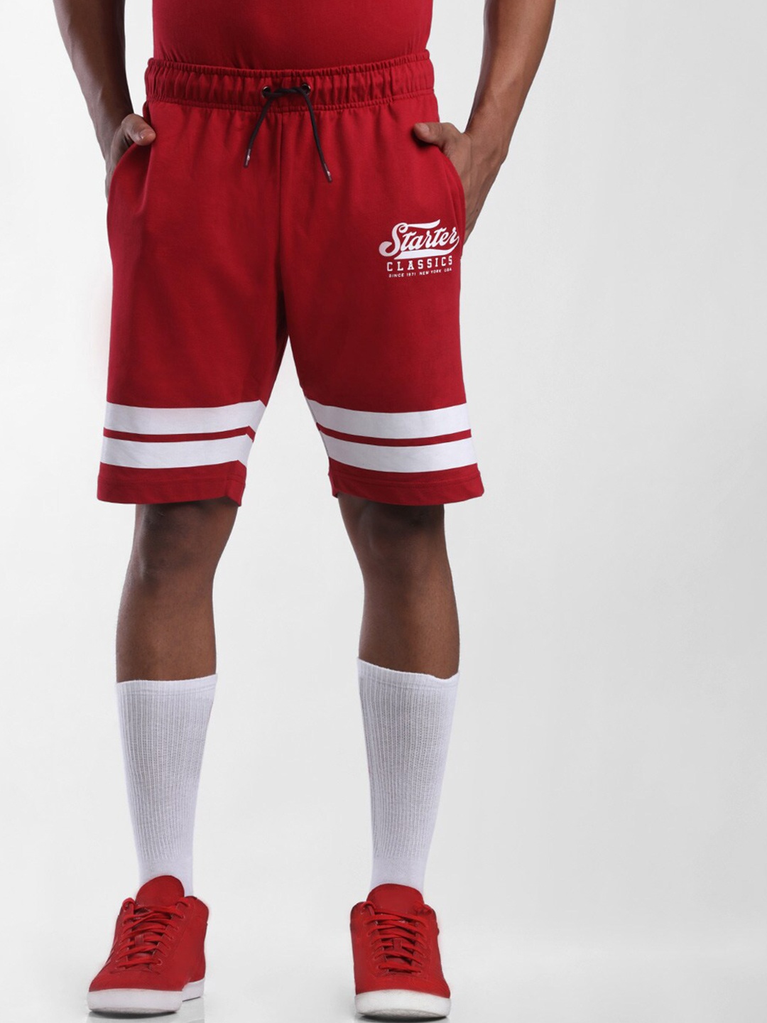 

STARTER Men Red Striped Cotton Shorts