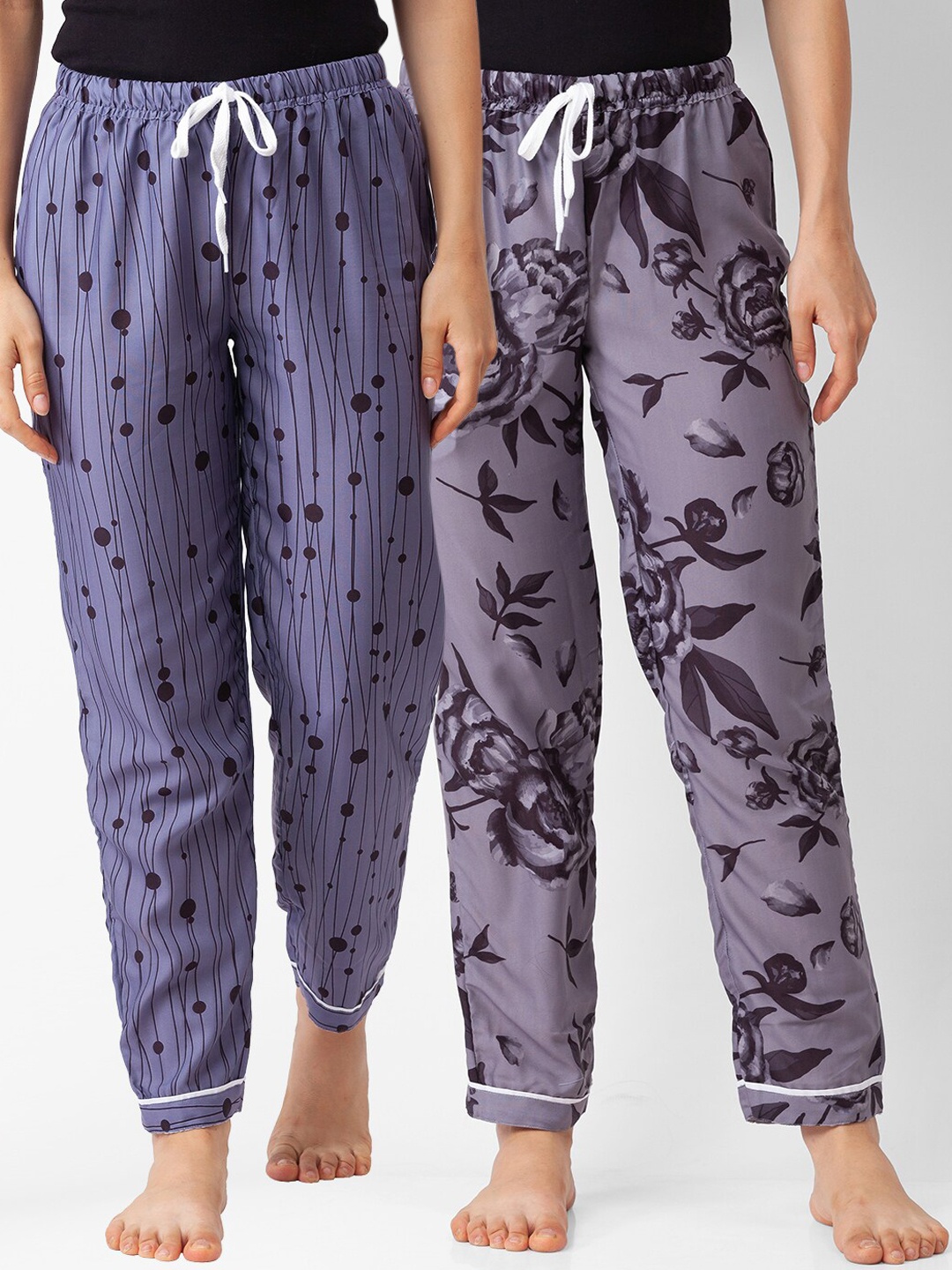 

FashionRack Pack of 2 Women Purple & Grey Printed Lounge Pants