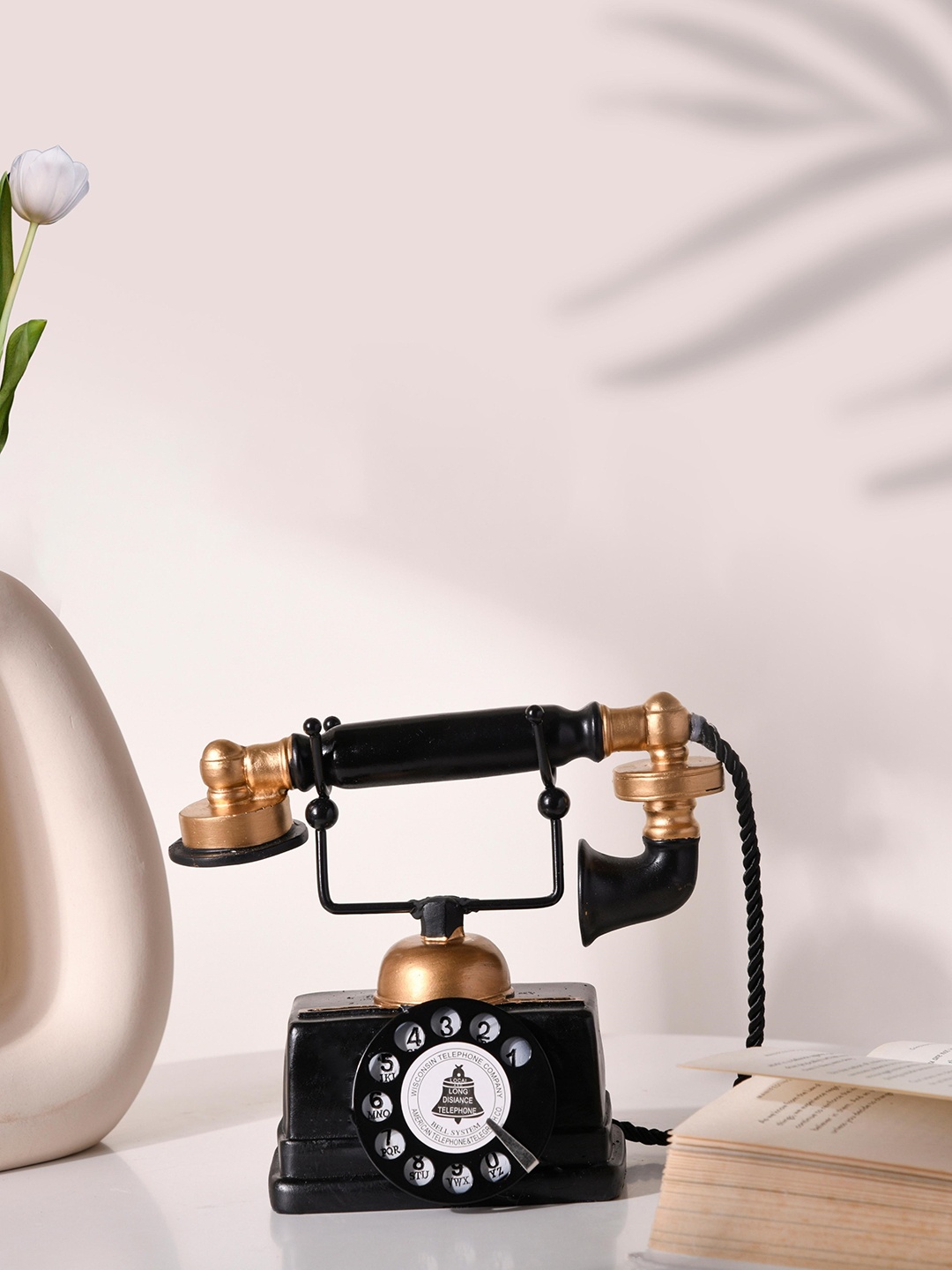 

Nestasia Black & Gold-Toned Display Telephone Decor Antique Showpiece