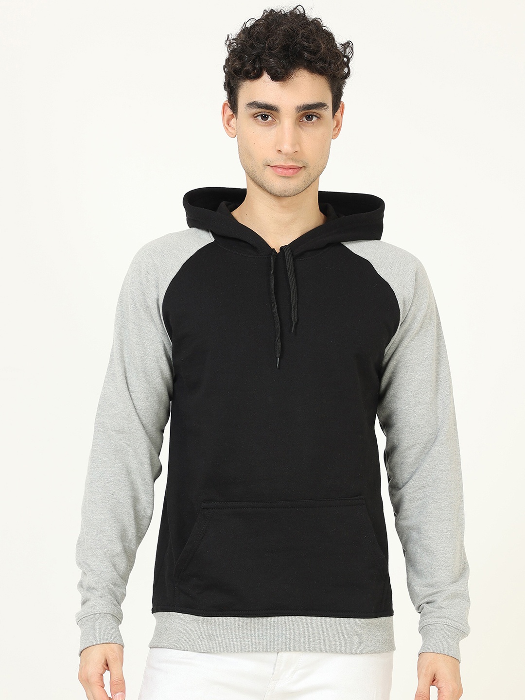 

Fleximaa Men Black & Grey Colourblocked Hooded Sweatshirt