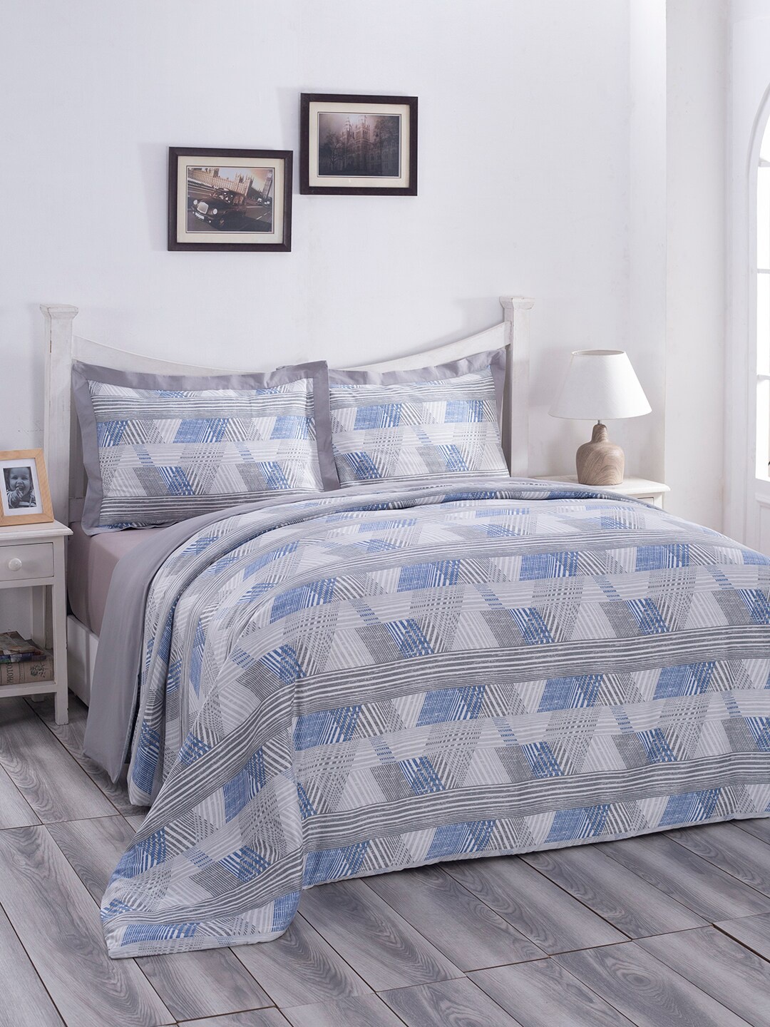 

MASPAR Blue Printed 210 TC Cotton Double Double Queen Duvet Cover With 2 Pillow Case, Grey