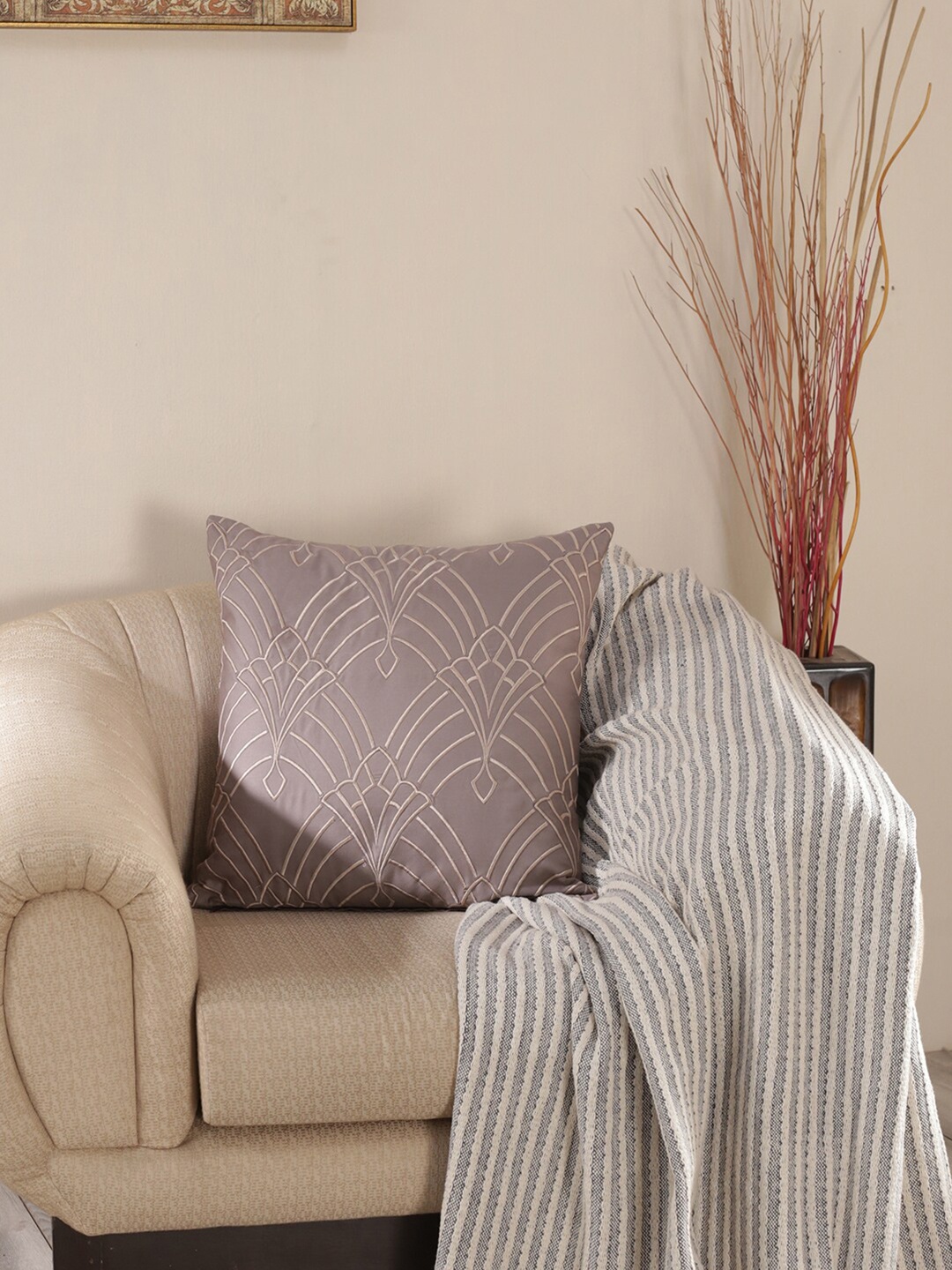 

MASPAR Beige Embroidered Square Cushion Cover