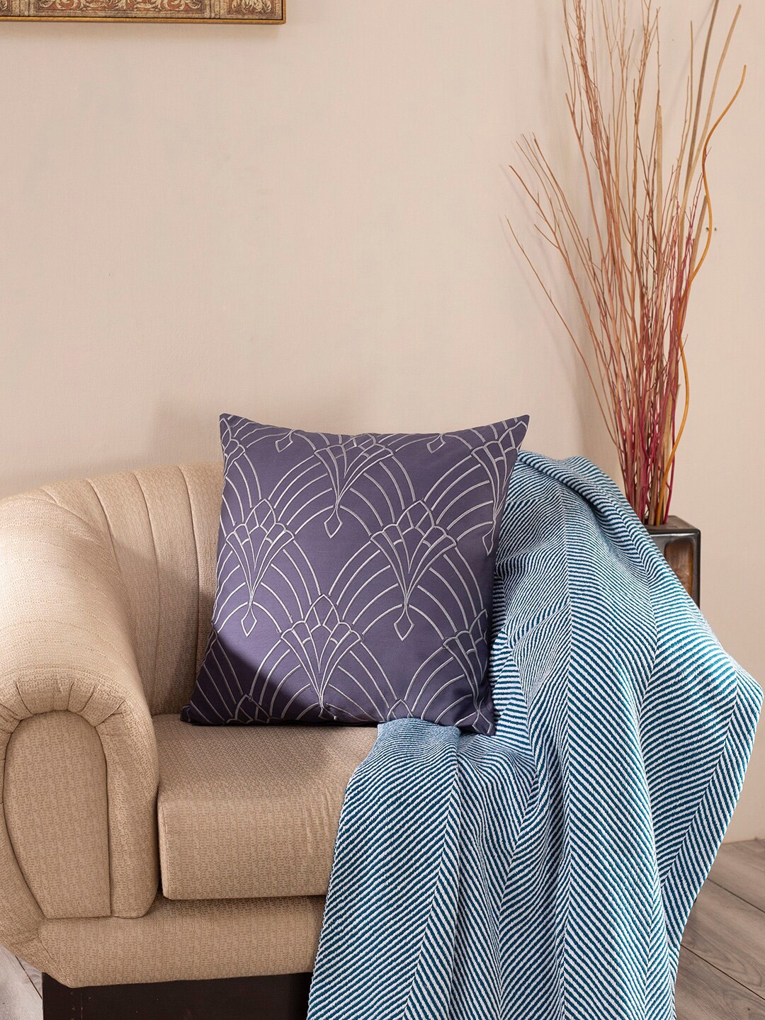 

MASPAR Blue Ethnic Motifs Square Cushion Cover
