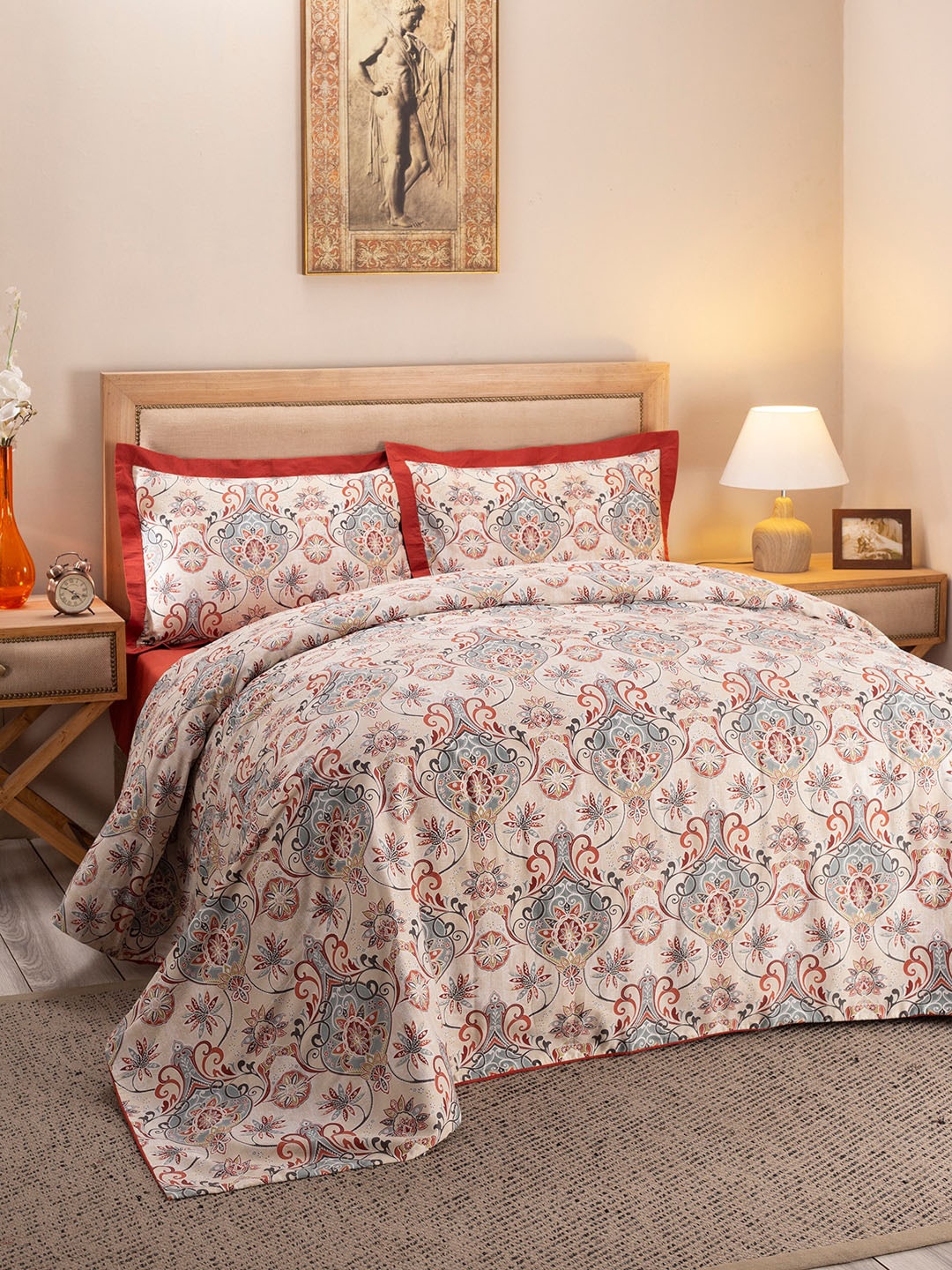 

MASPAR Red Printed 300 TC Cotton Double King Duvet Cover With 2 Pillow Case