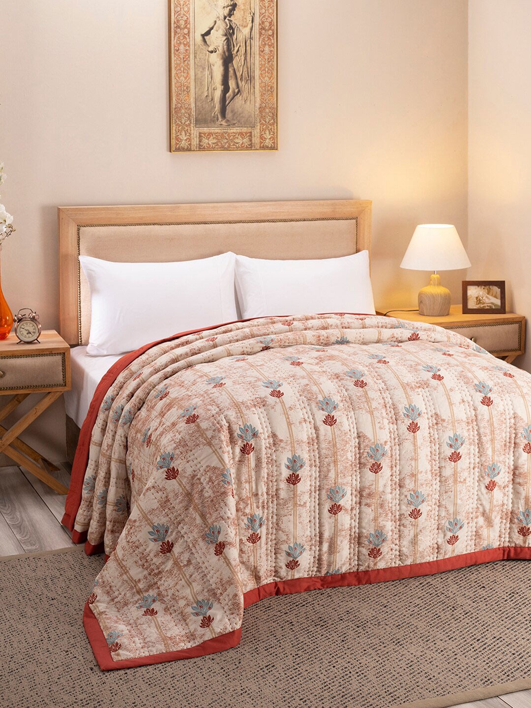 

MASPAR Red & Grey Floral AC Room 110 GSM Double Bed Quilt
