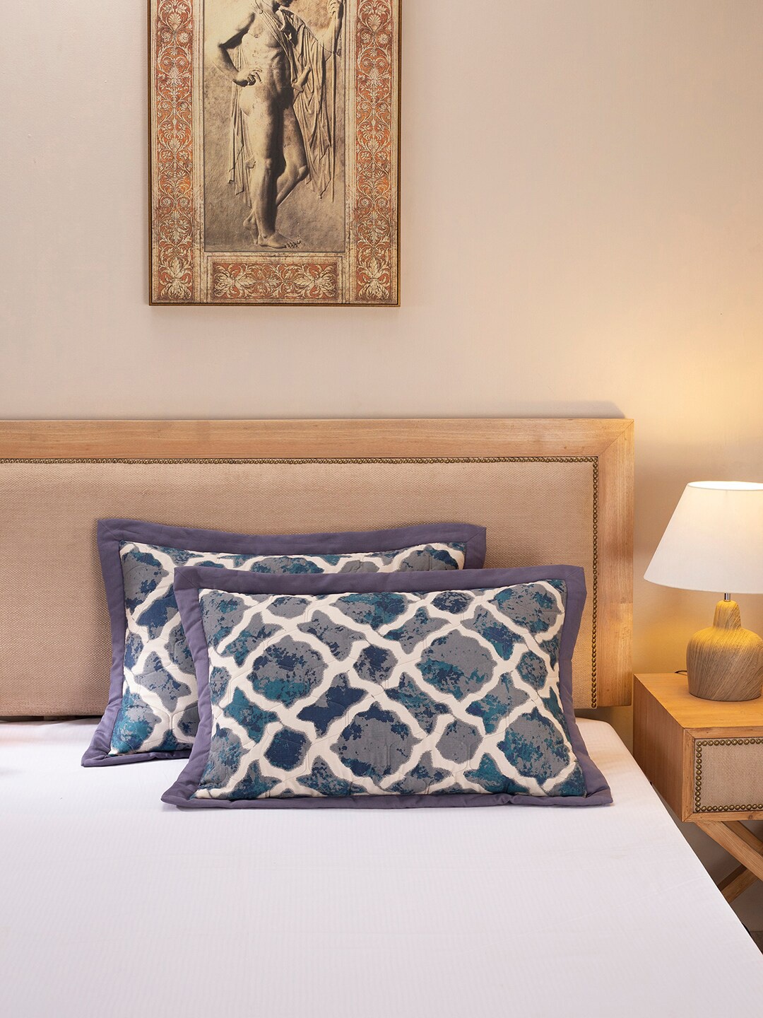 

MASPAR Set Of 2 Blue & Purple Printed Pure Cotton 125 GSM Pillow Covers