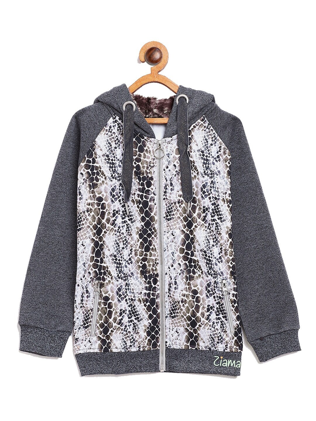 

Nins Moda Girls Grey Printed Hooded Sweatshirt