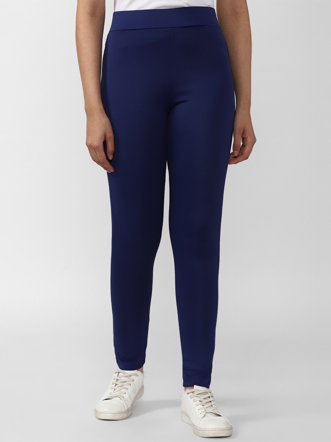 

FOREVER 21 Women Navy Blue Solid Polyester Leggings