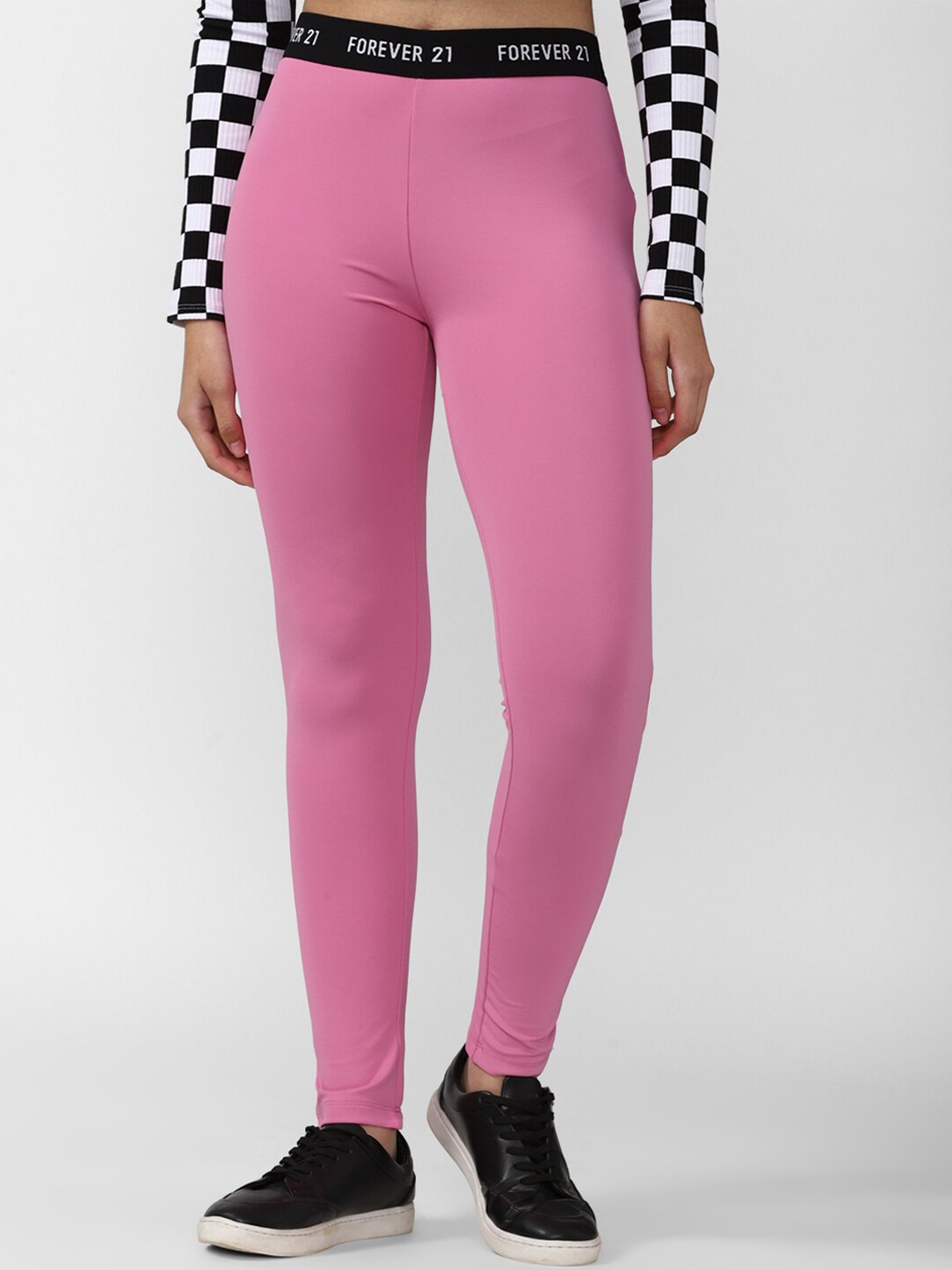 

FOREVER 21 Women Pink Solid Tights