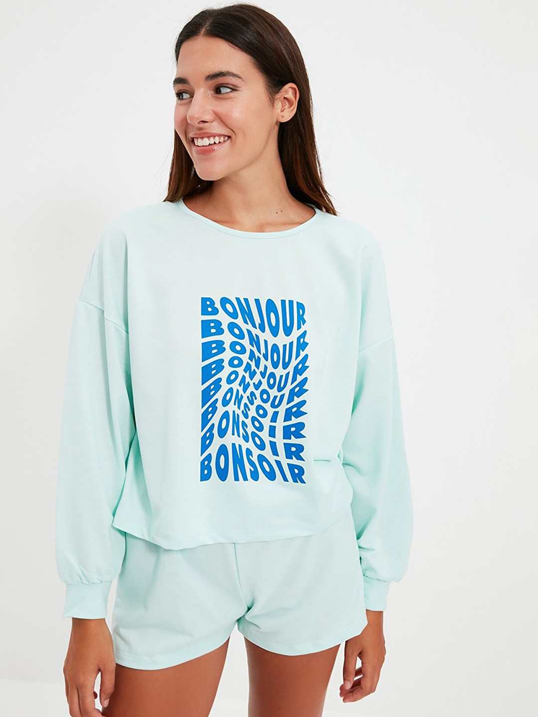 

Trendyol Women Green & Blue Printed Night suit
