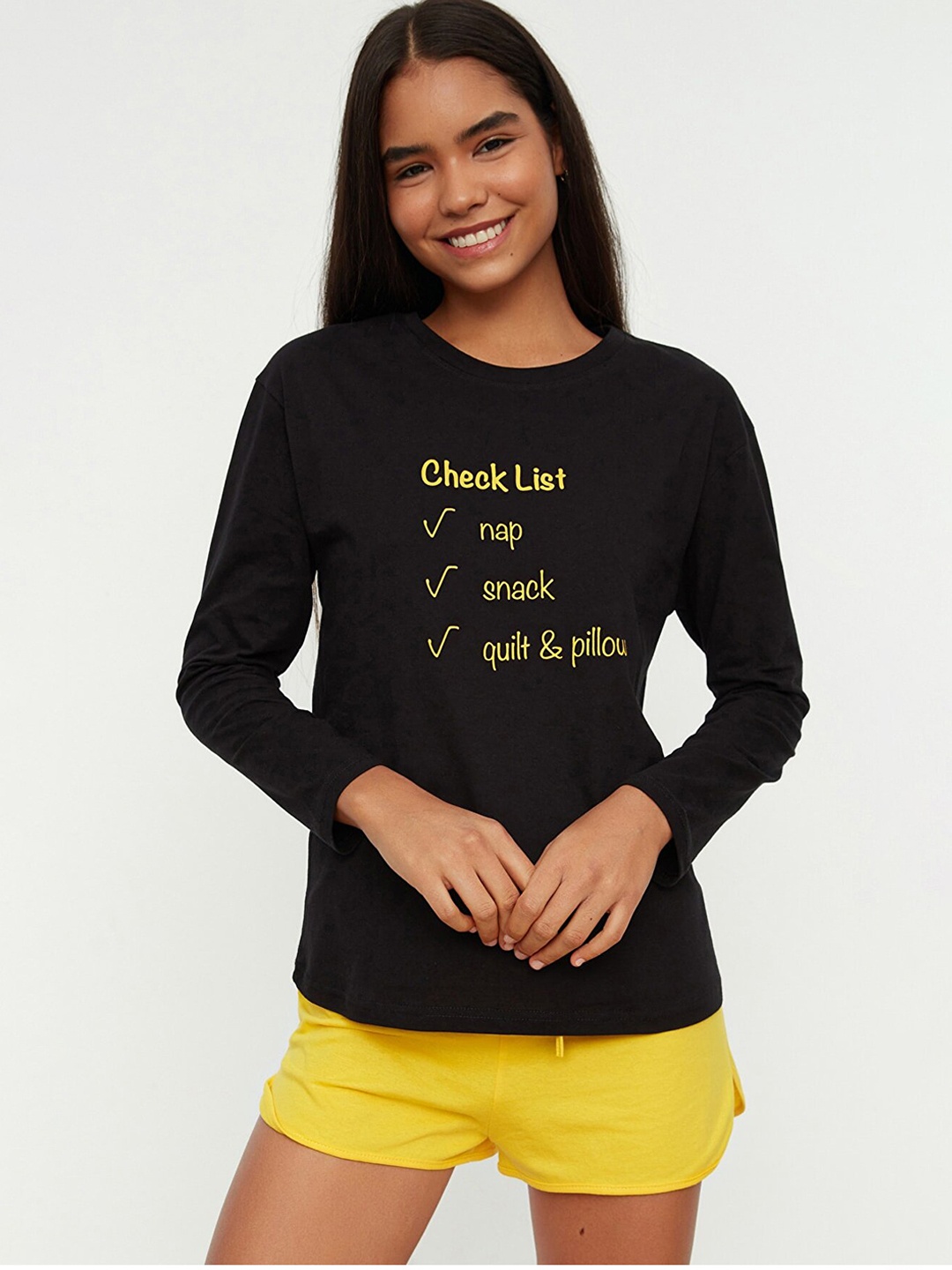 

Trendyol Women Yellow & Black Night suit