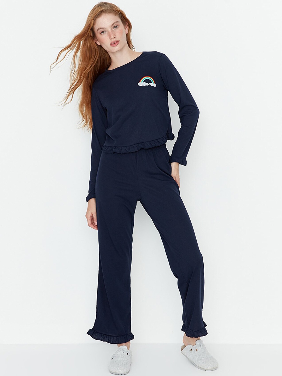 

Trendyol Women Navy Blue & White Night suit