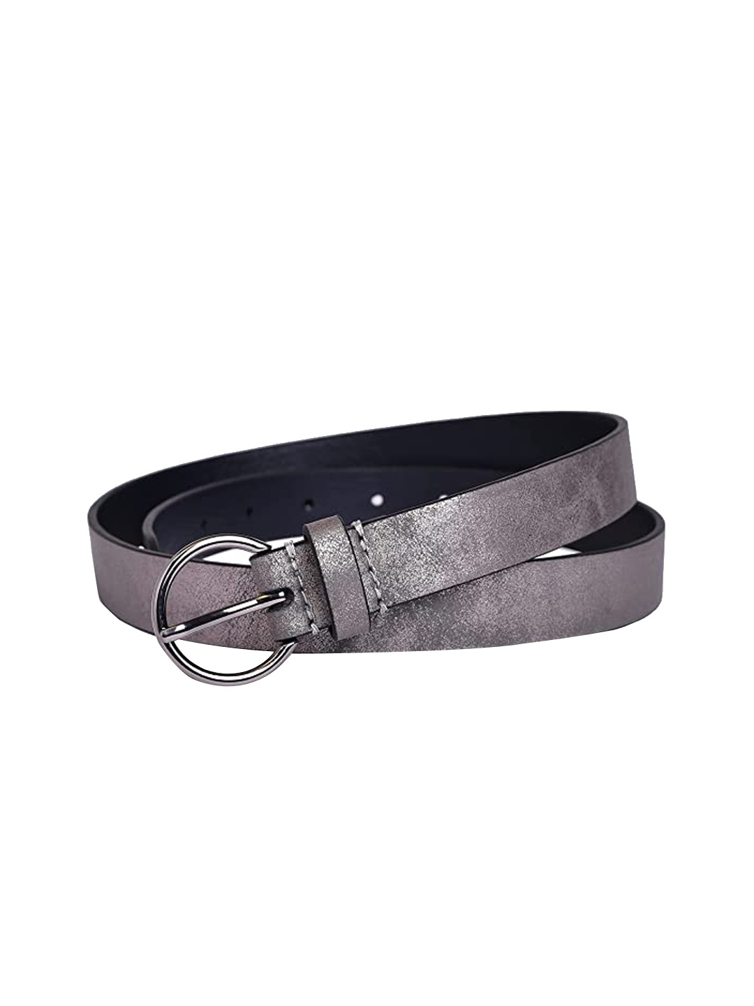 

Belwaba Women Gunmetal-Toned Textured PU Belt, Metallic