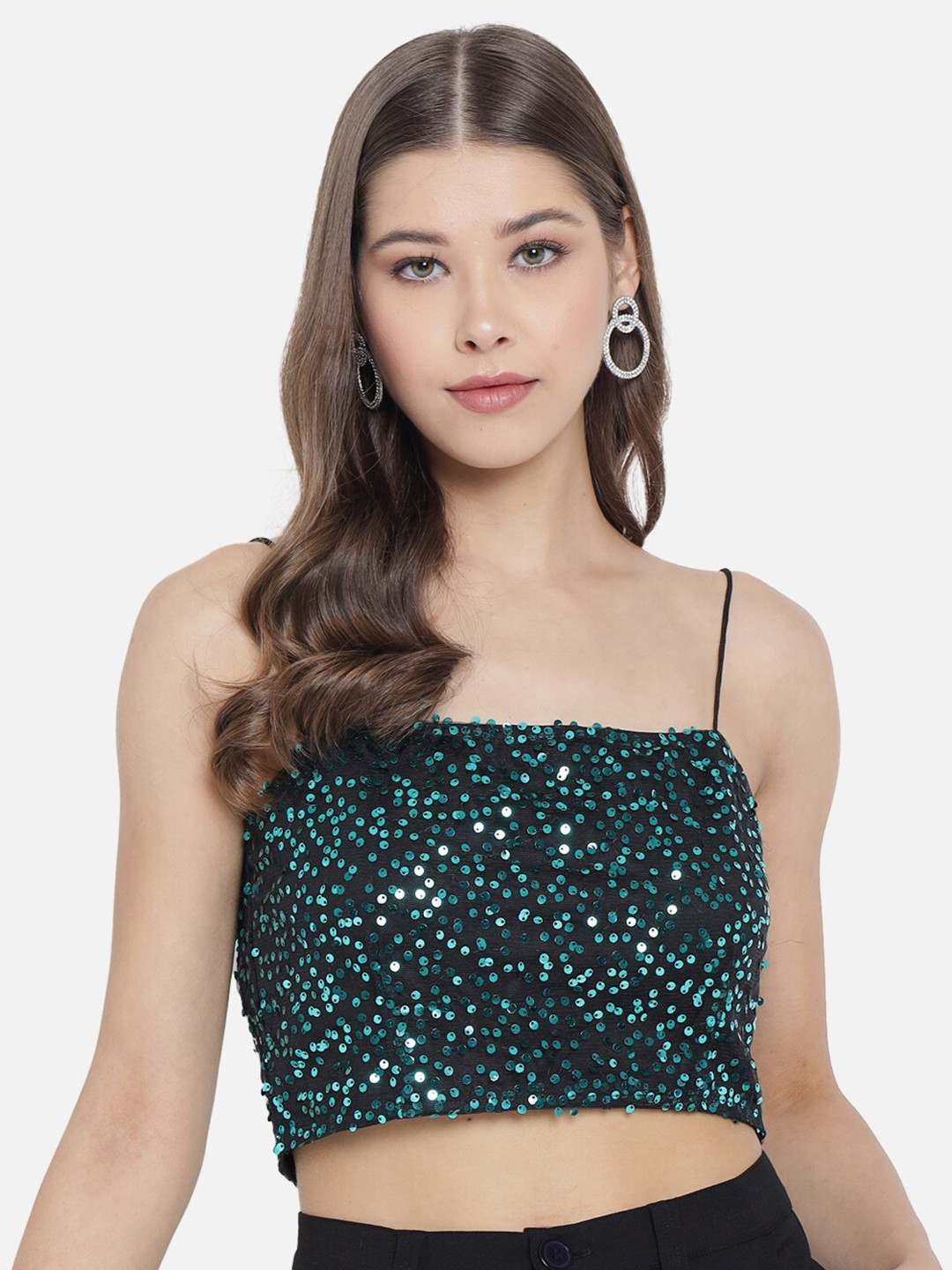 

Trend Arrest Green Embellished Crop Top