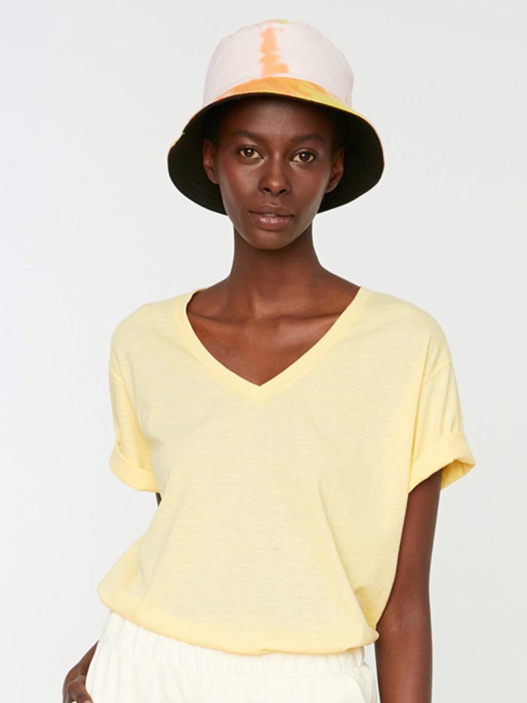 

Trendyol Women Yellow V-Neck T-shirt