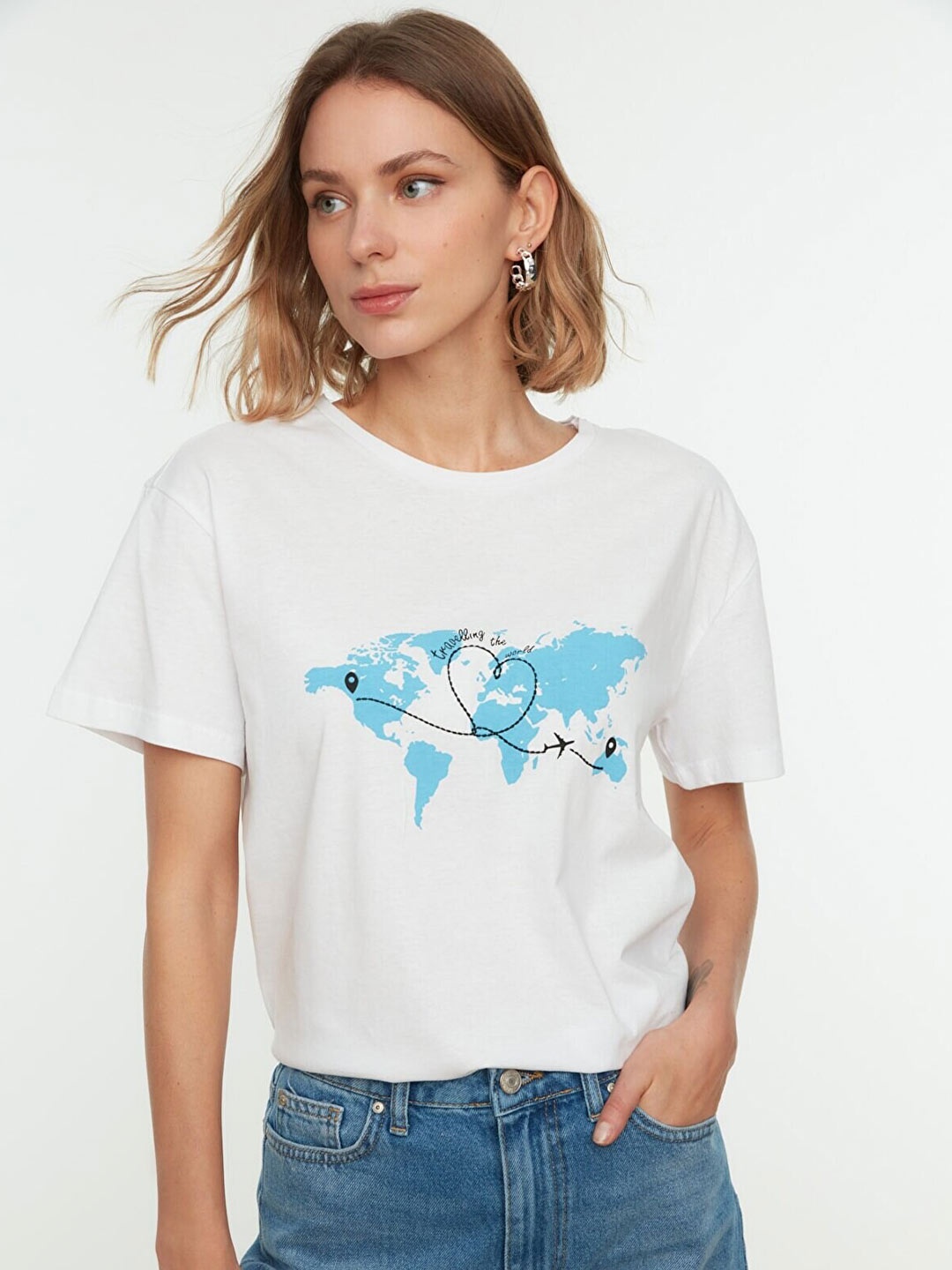 

Trendyol Women White Printed Pure Cotton T-shirt