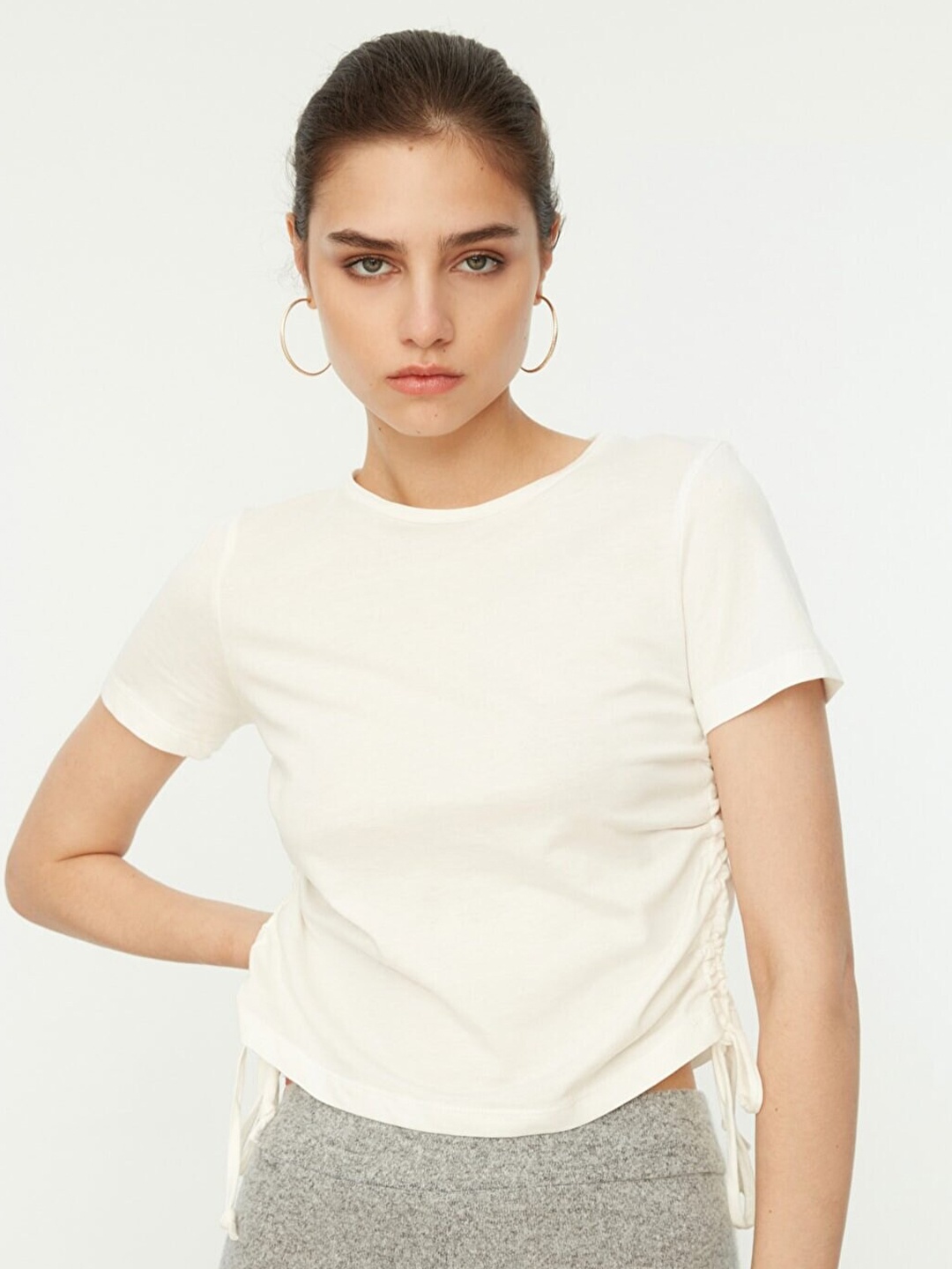 

Trendyol Women Off White Solid T-shirt