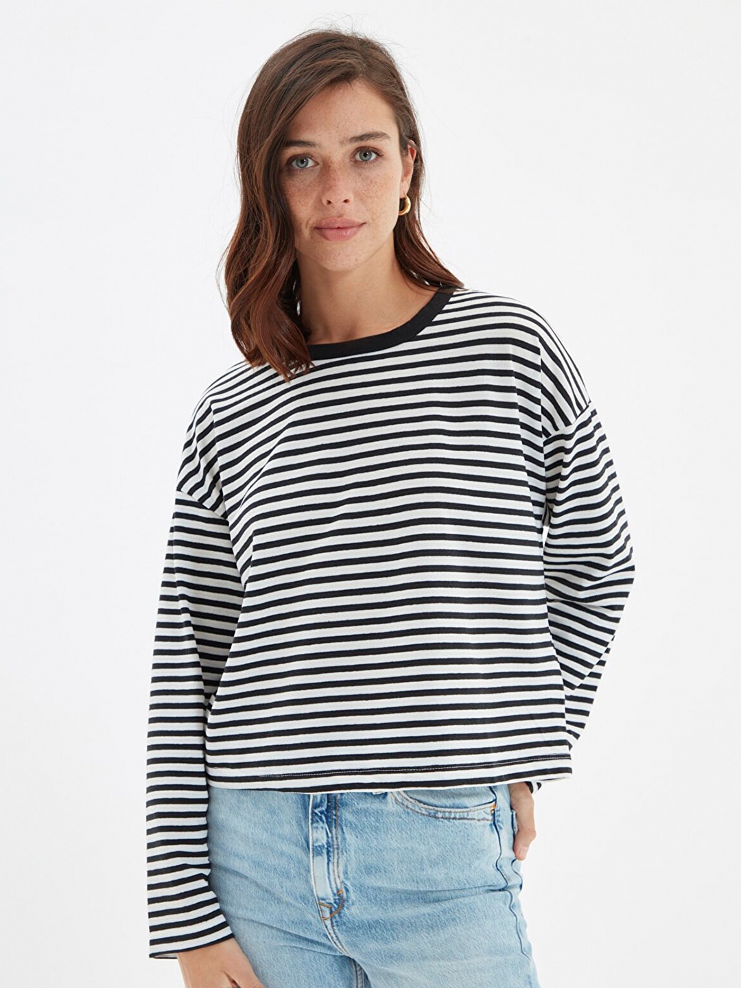 

Trendyol Women Black Striped T-shirt