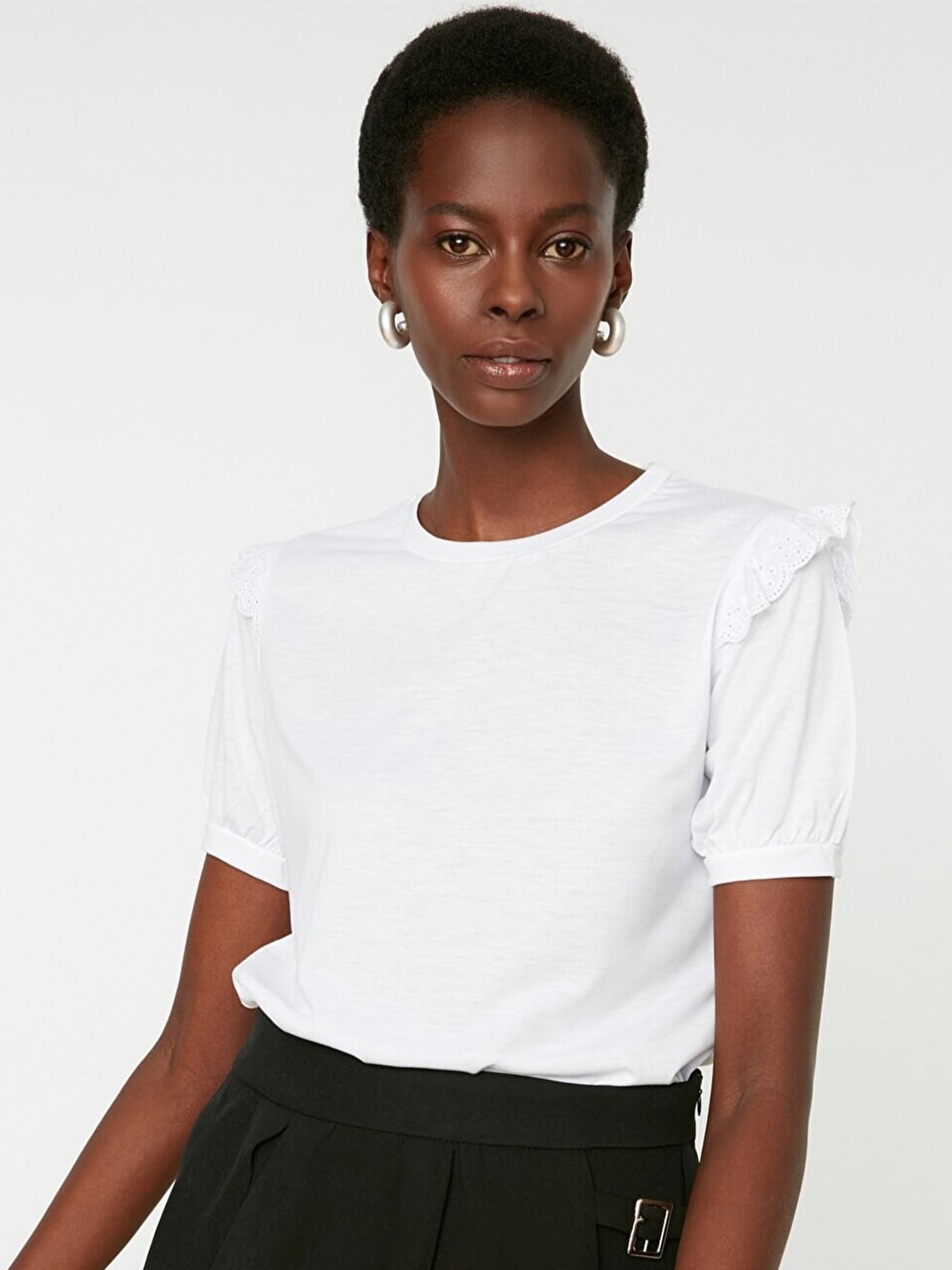 

Trendyol Women White Puff Sleeves T-shirt