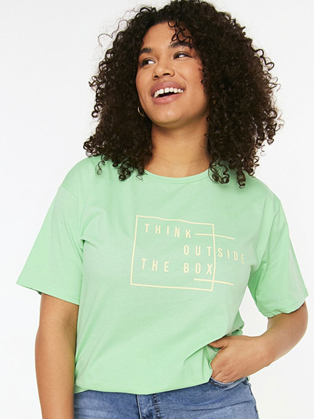 

Trendyol Women Green Typography Printed Cotton T-shirt