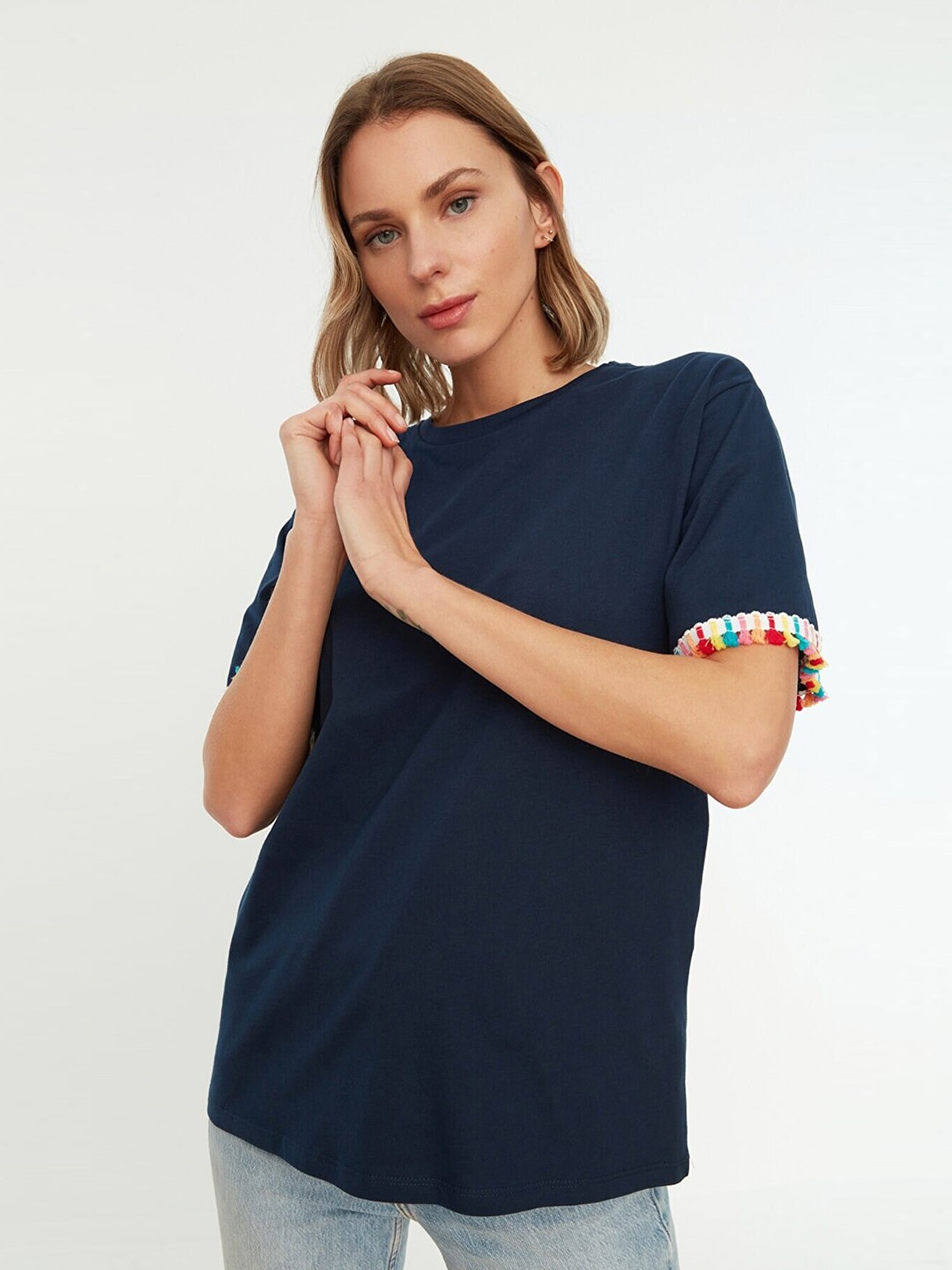 

Trendyol Women Navy Blue Pure Cotton T-shirt