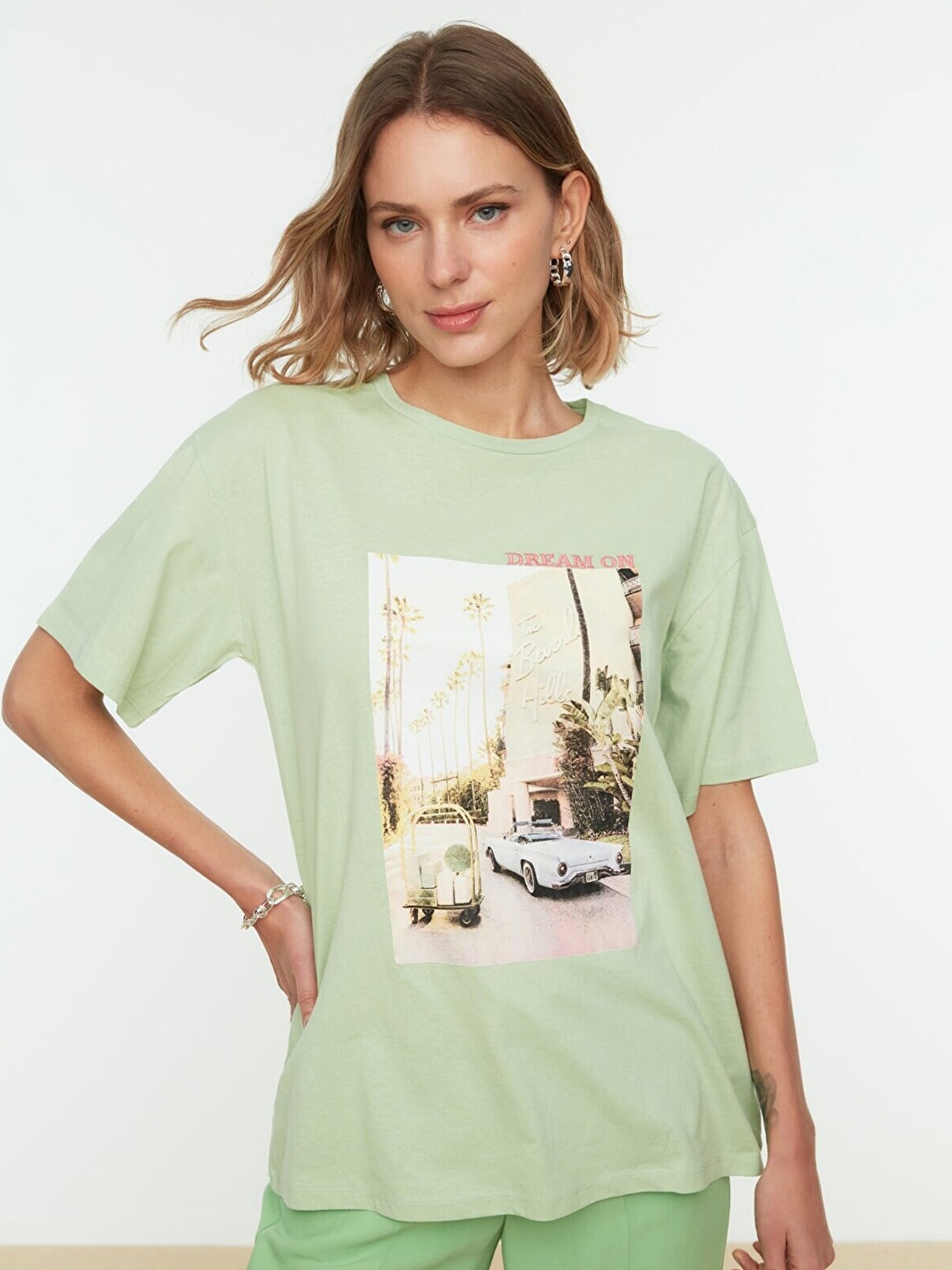 

Trendyol Women Green Graphic Printed T-shirt