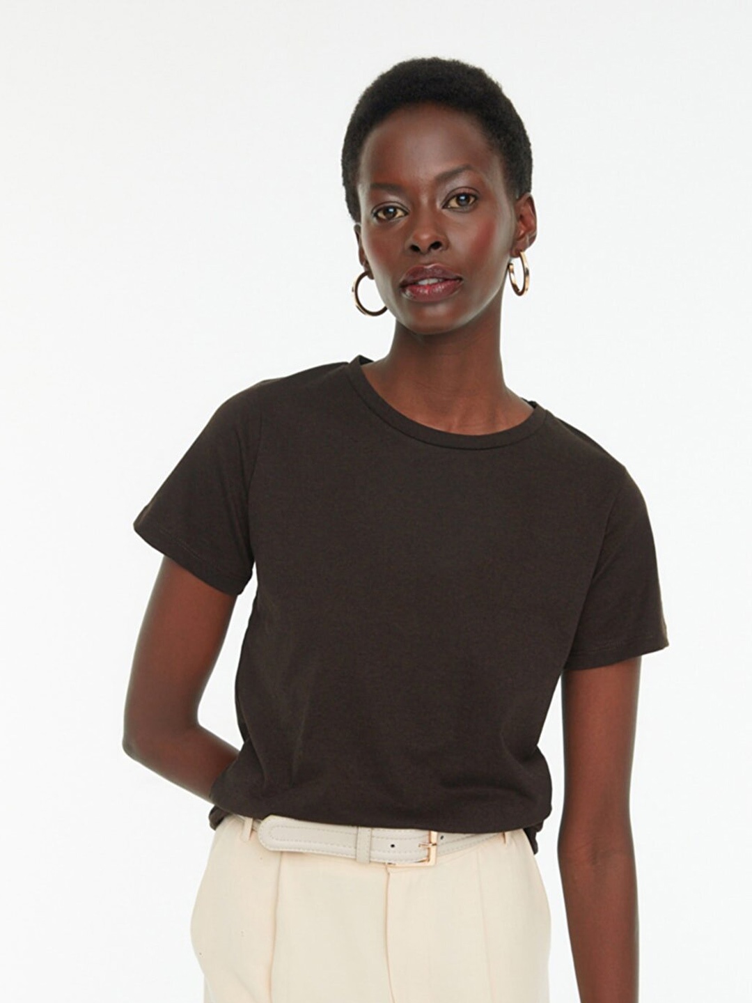 

Trendyol Women Brown Solid T-shirt