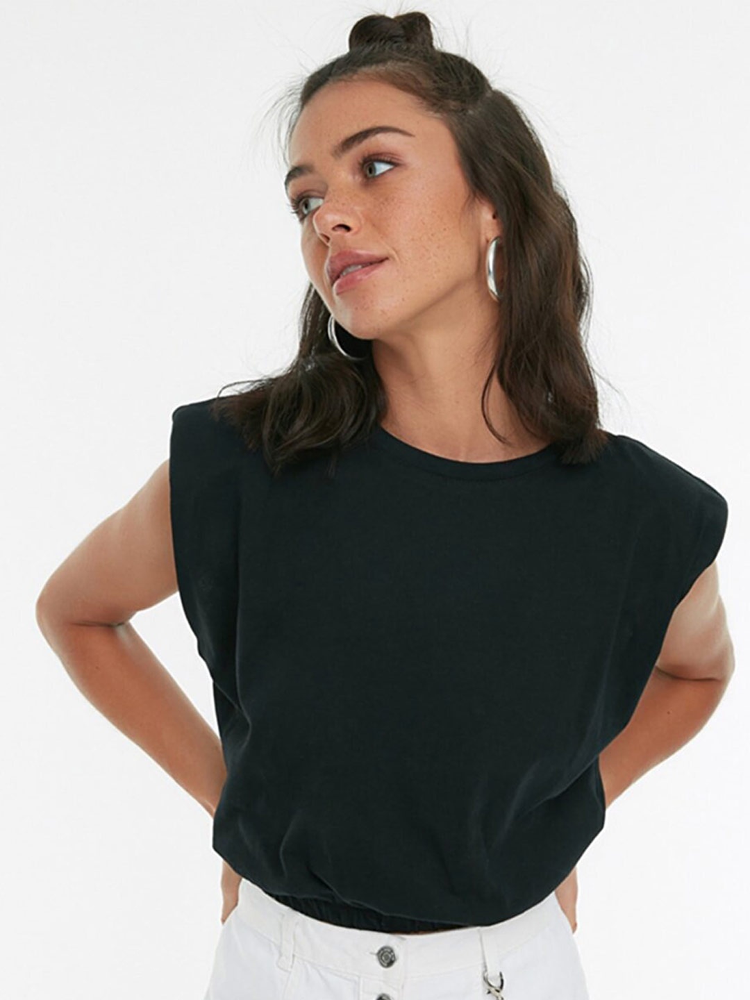 

Trendyol Women Pure cotton Black Extended Sleeves T-shirt
