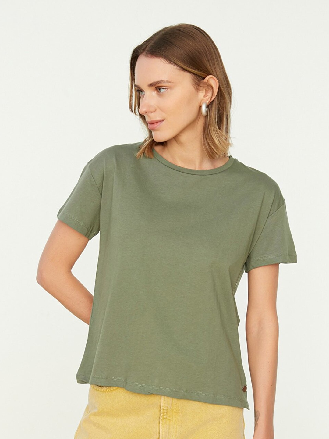 

Trendyol Women Khaki Cotton T-shirt