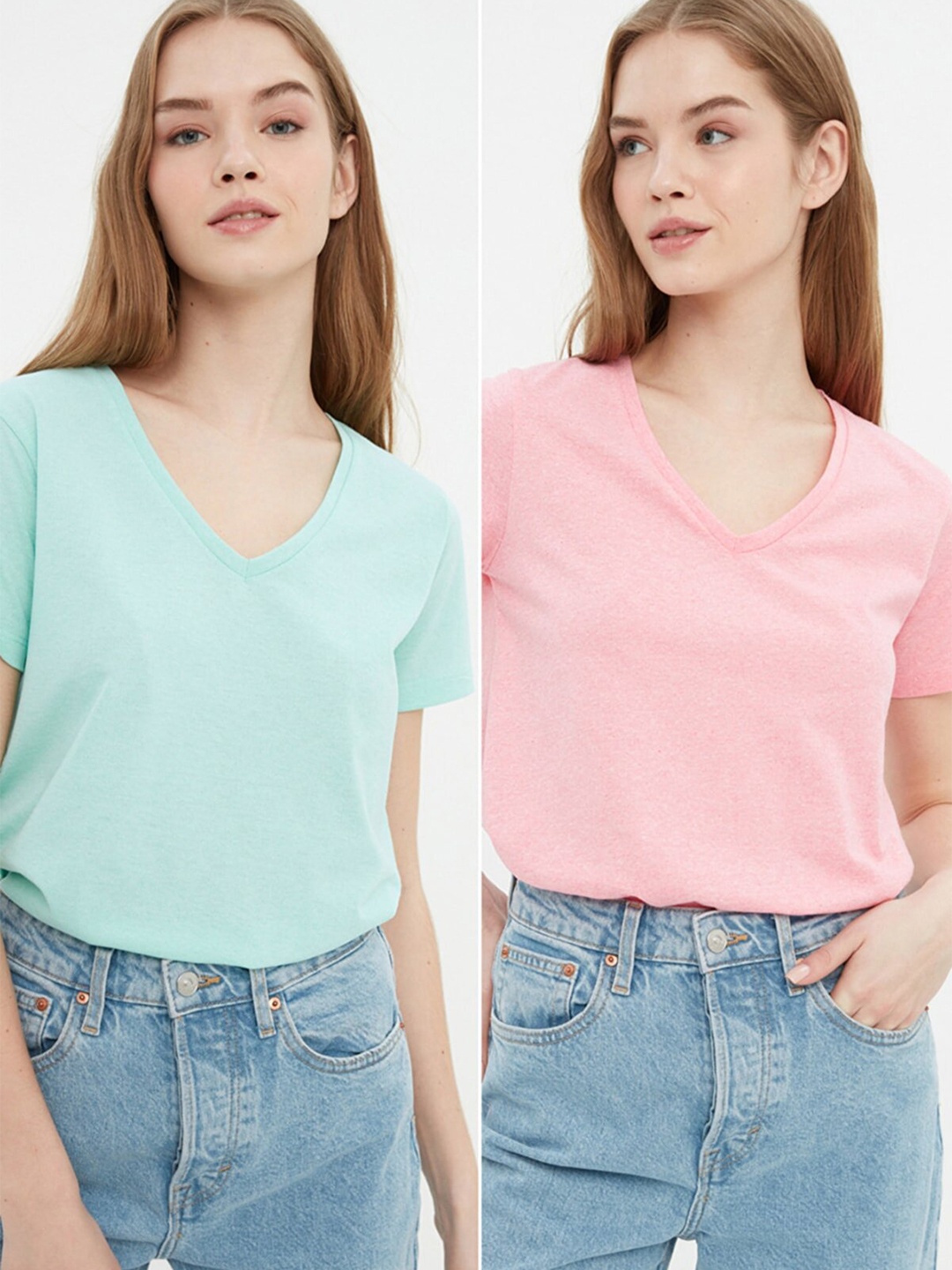 

Trendyol Women V-Neck T-shirt Pack of 2, Na