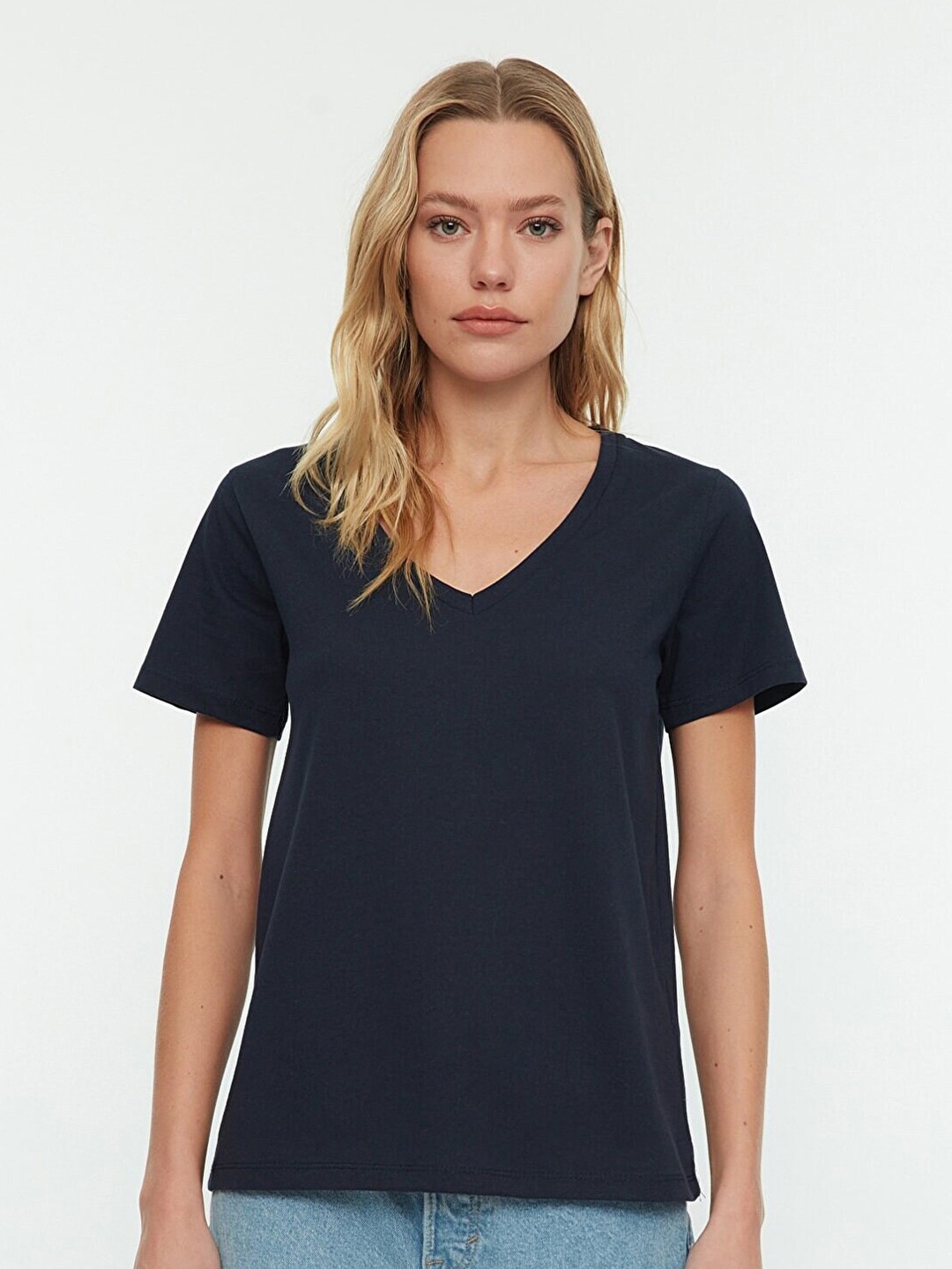 

Trendyol Women Navy Blue V-Neck T-shirt