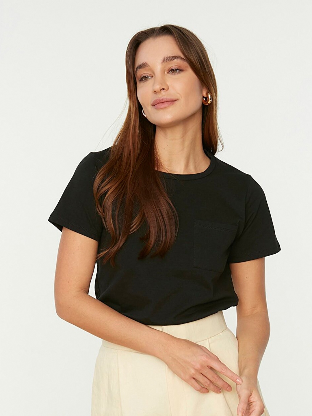 

Trendyol Women Black Pure Cotton T-shirt