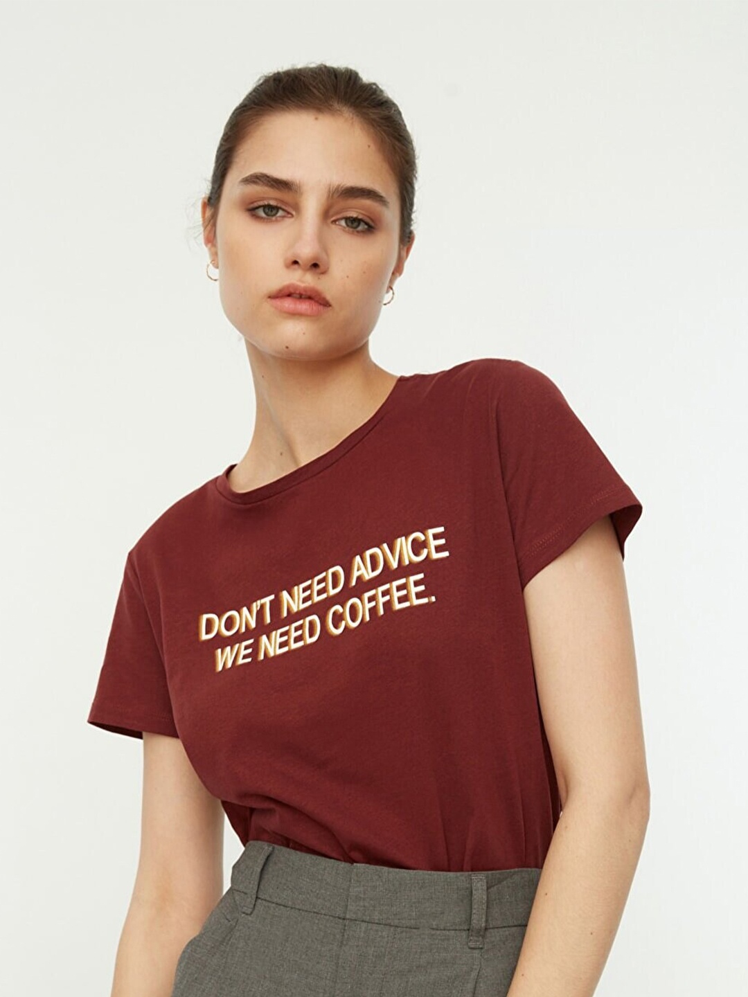 

Trendyol Women Brown Typography Printed T-shirt