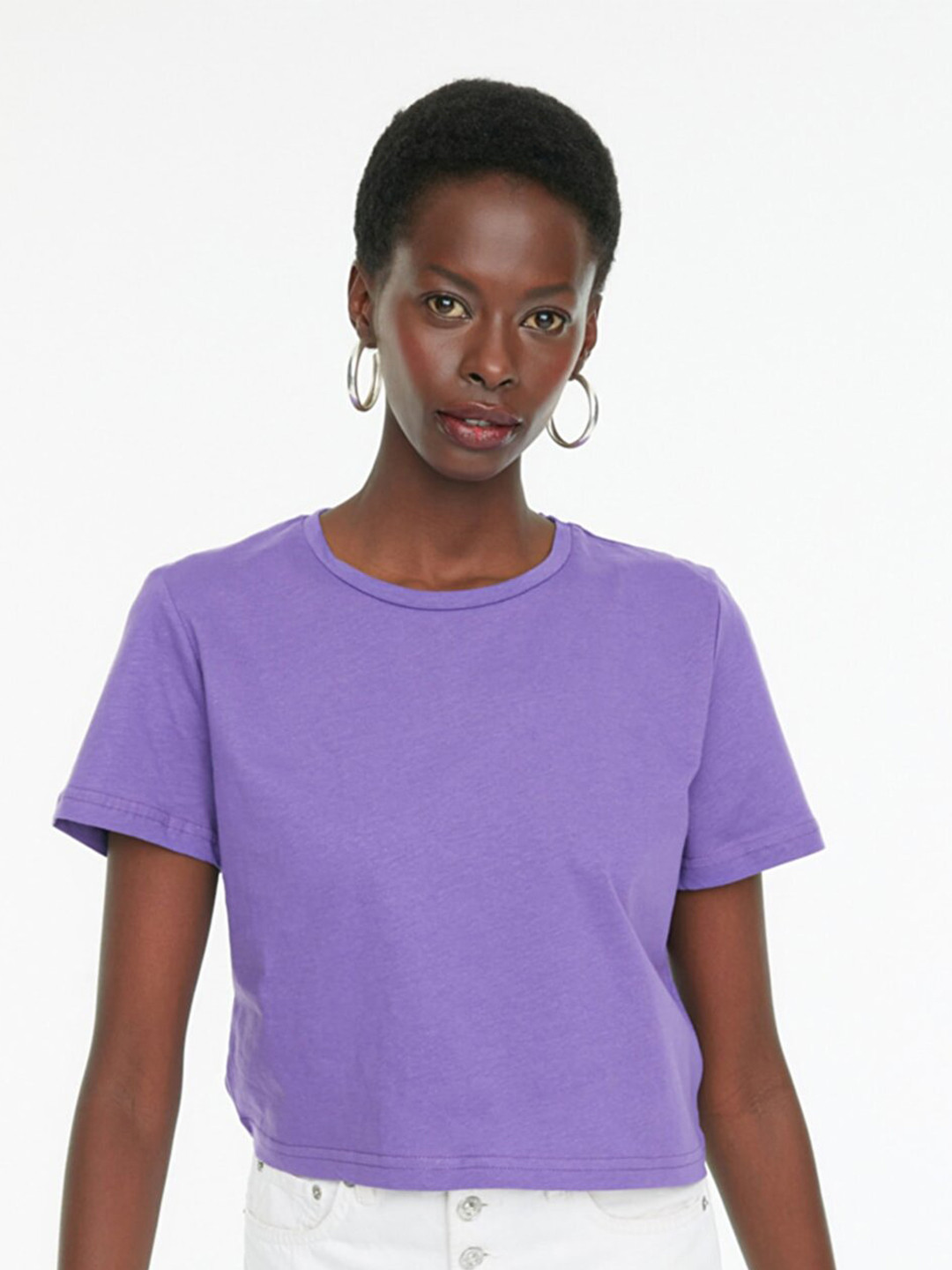 

Trendyol Women Purple Solid Cotton T-shirt