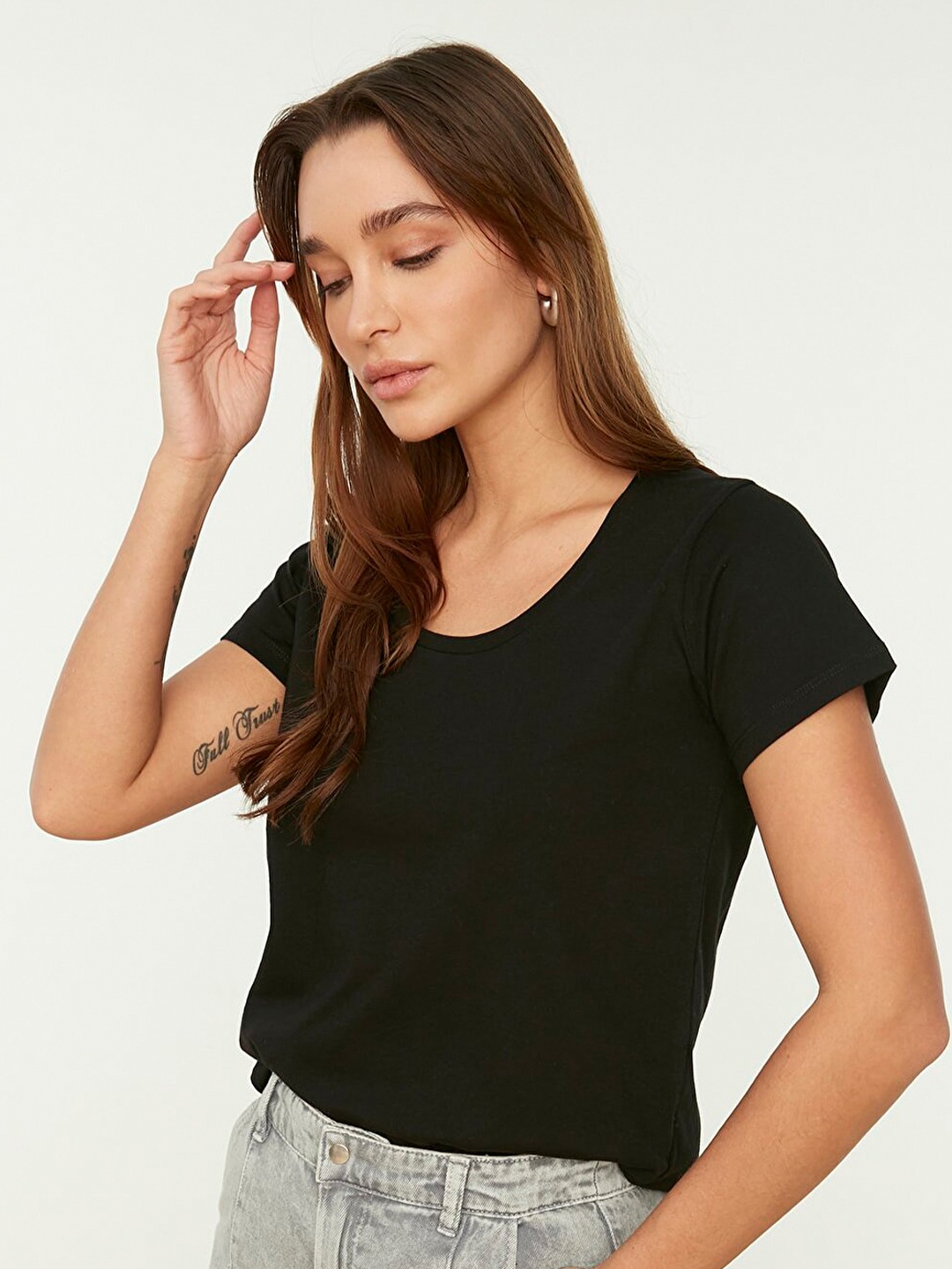 

Trendyol Women Black Round Neck T-shirt