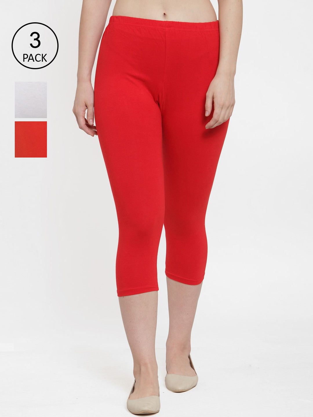 

GRACIT Pack Of 3 Women White & Red Capris