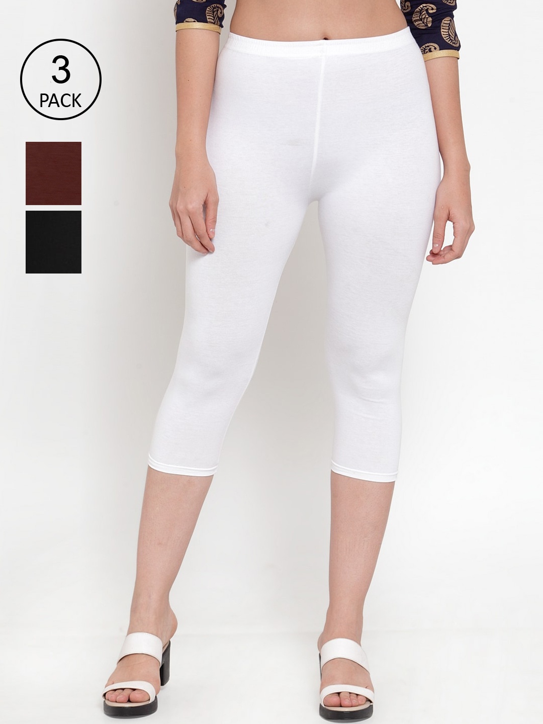

GRACIT Pack Of 3 Women Black & White Capris