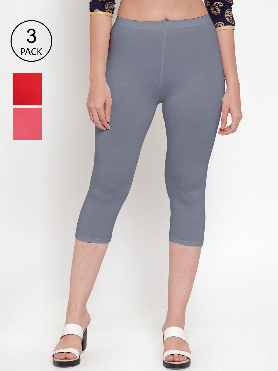 

GRACIT Women Pack of 3 Capris, Grey