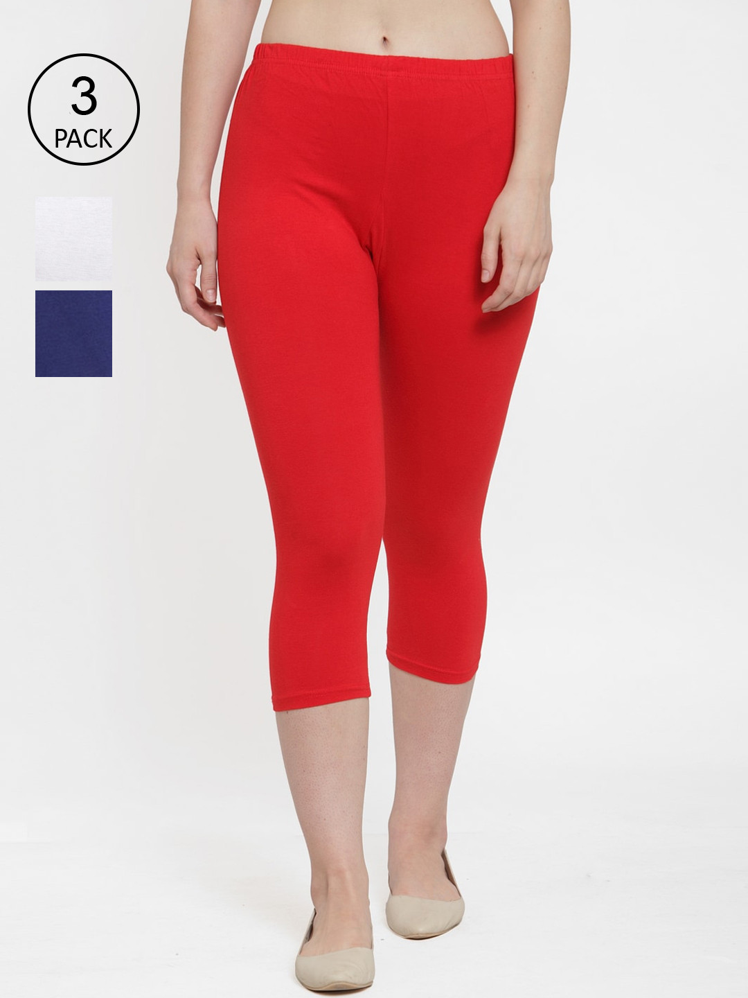 

GRACIT Women Pack of 3 Cotton Lycra Capris, White